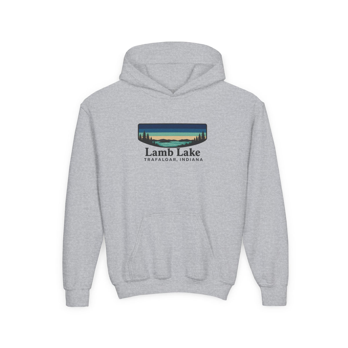 Youth Hoodie — Lamb Lake Indiana Retro Lake Graphic