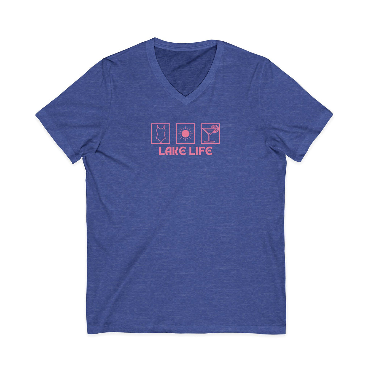 Lake Life V-Neck Tee — Pink Minimalist Icons T-Shirt