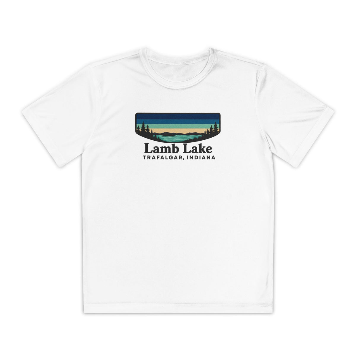 Youth Performance Tee — Lamb Lake Retro Sunset Camp Shirt