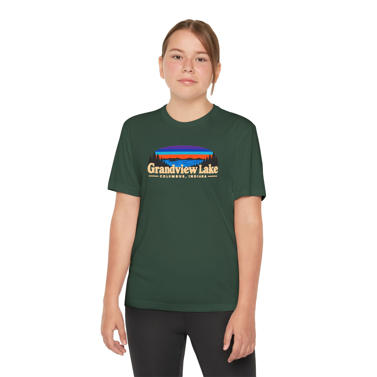 Youth Performance Tee — Grandview Lake Retro Sunset Camp Shirt