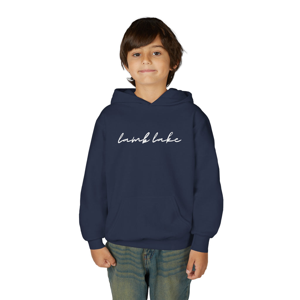 Youth Hoodie with "lamb lake" Script — Soft Casual Pullover
