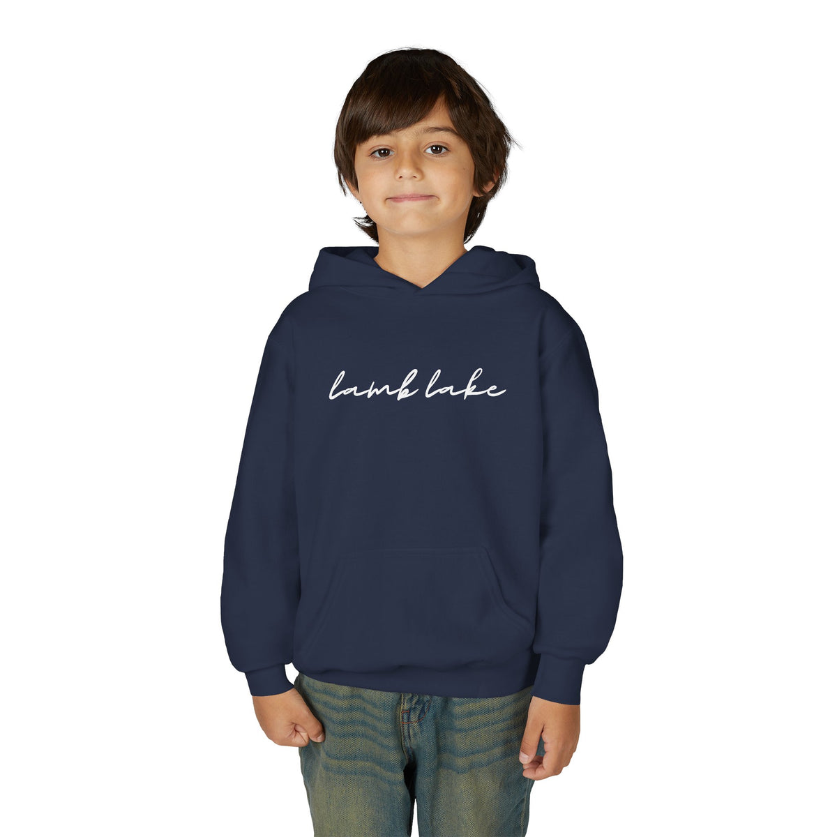 Youth Hoodie with "lamb lake" Script — Soft Casual Pullover