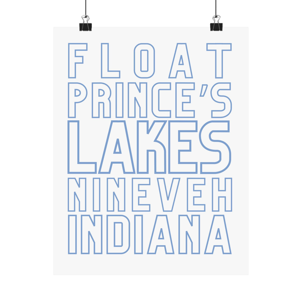 Poster — Float Prince’s Lakes, Nineveh Indiana (Minimal Blue Typography)