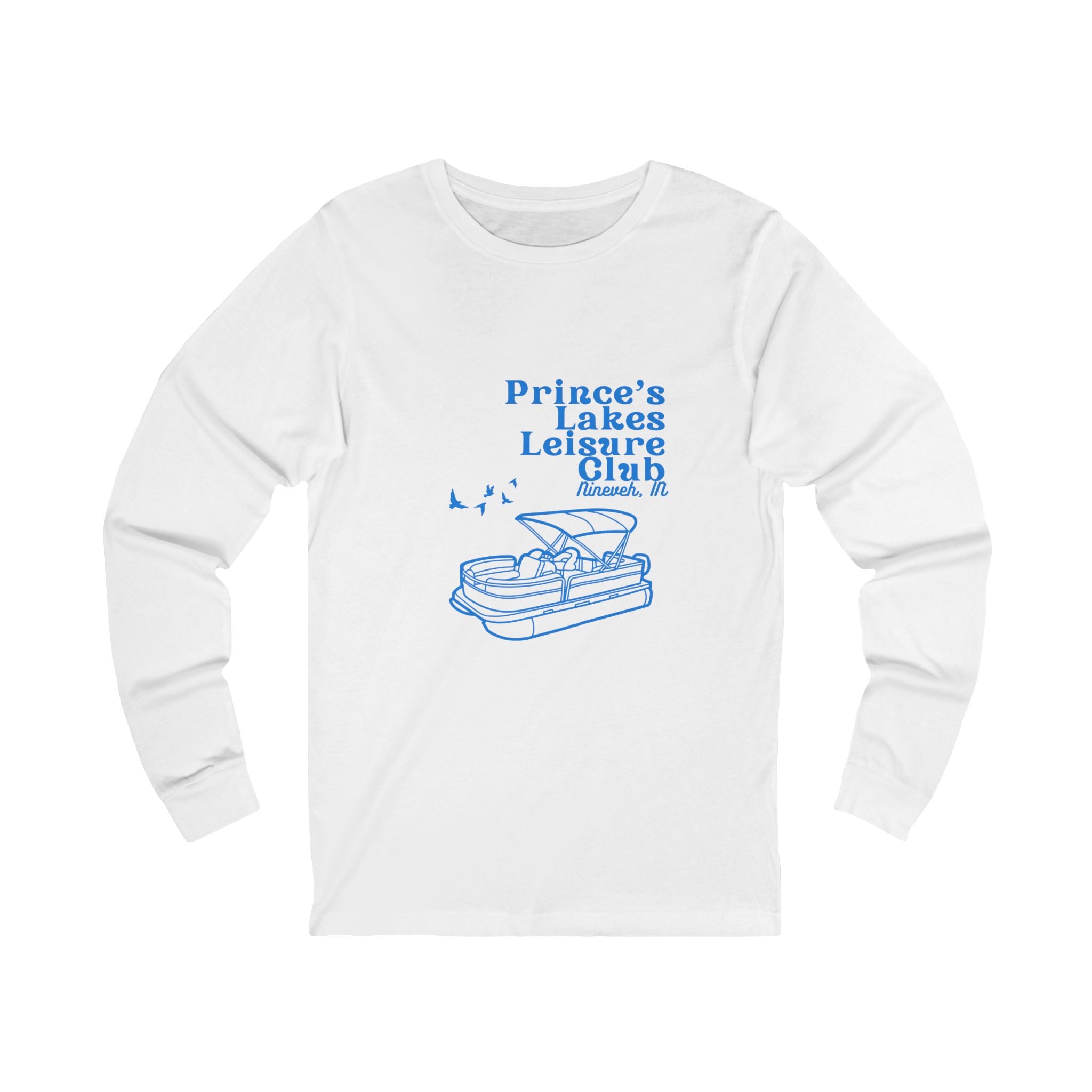 Prince's Lakes Leisure Club Long Sleeve Tee — Vintage Pontoon Boat Graphic