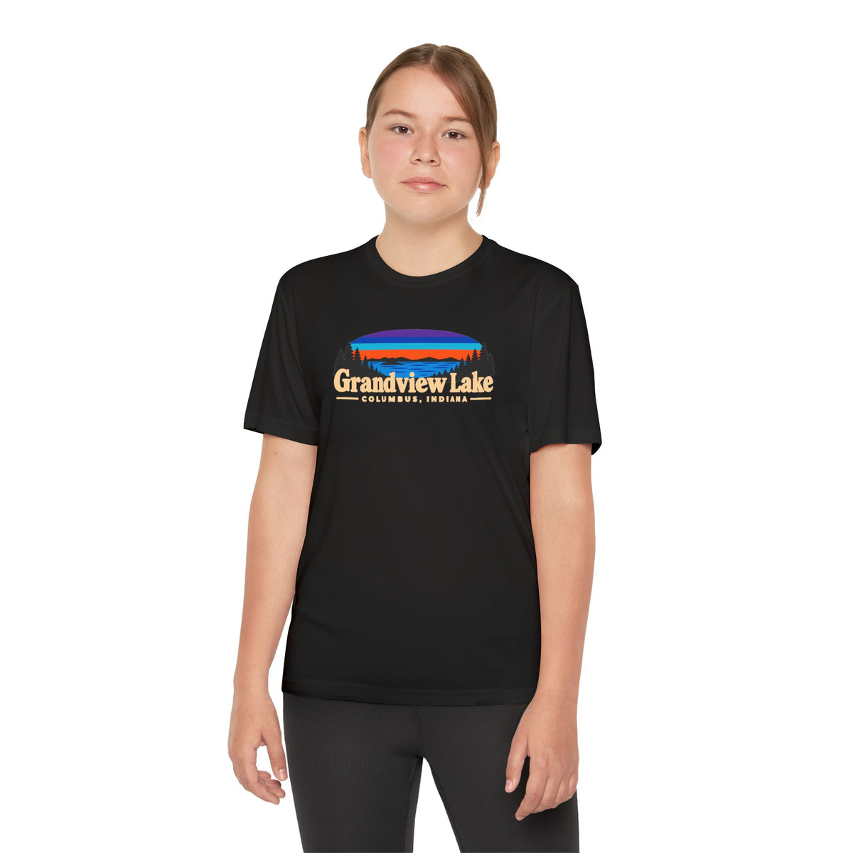Youth Performance Tee — Grandview Lake Retro Sunset Camp Shirt