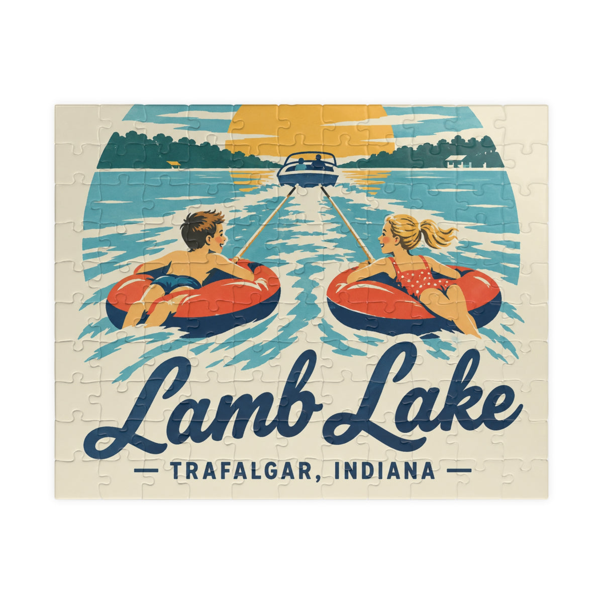 Lamb Lake Kids Retro Tubing Puzzle — Trafalgar, Indiana Lake Souvenir