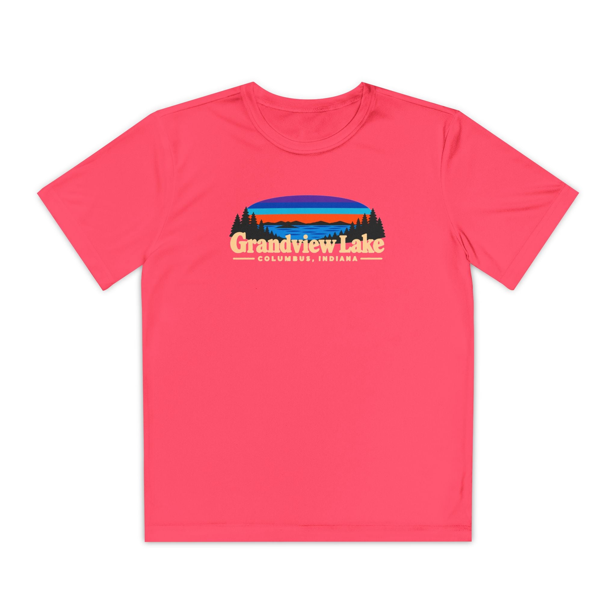 Youth Performance Tee — Grandview Lake Retro Sunset Camp Shirt