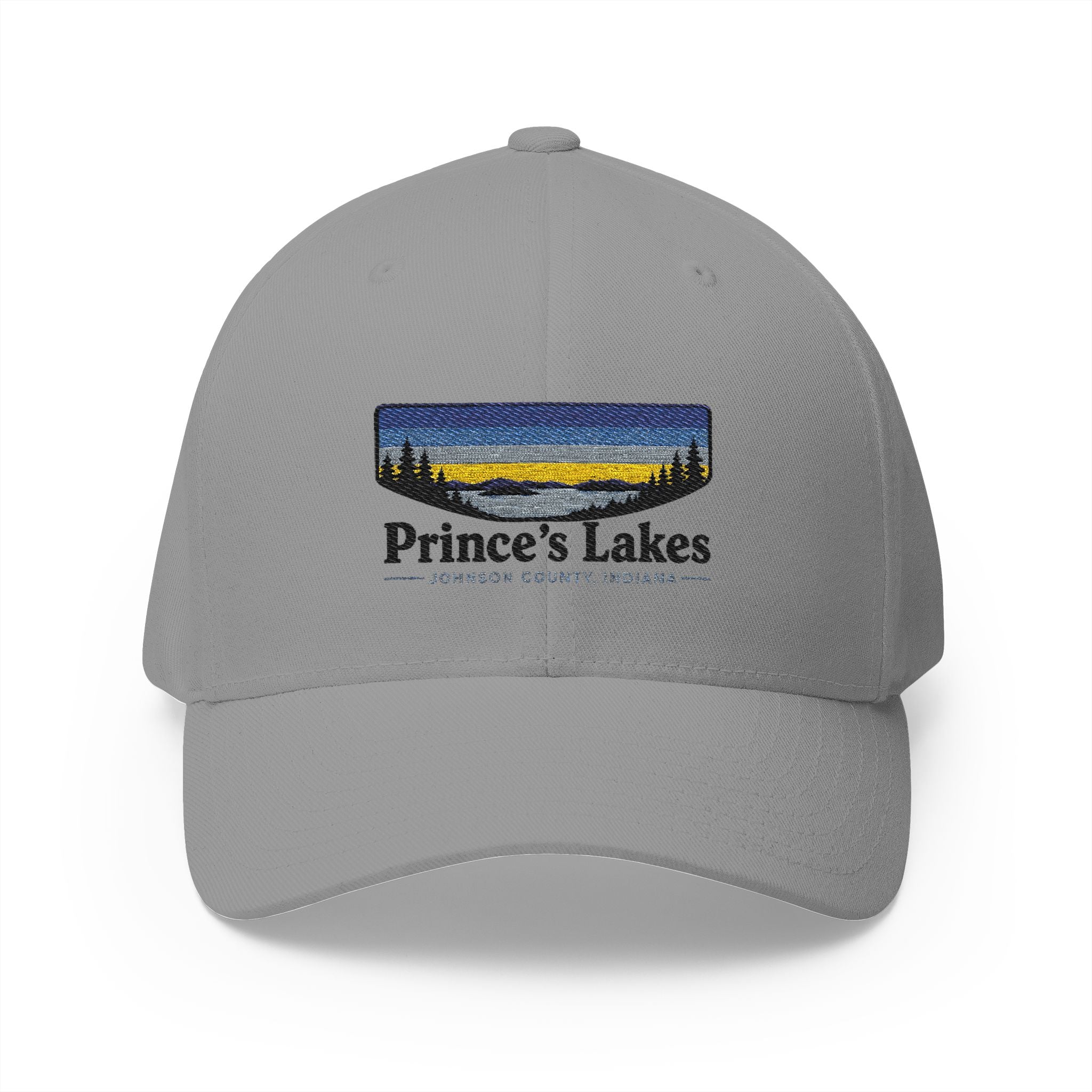 Prince’s Lakes Embroidered Cap — Scenic Lake Sunset Hat