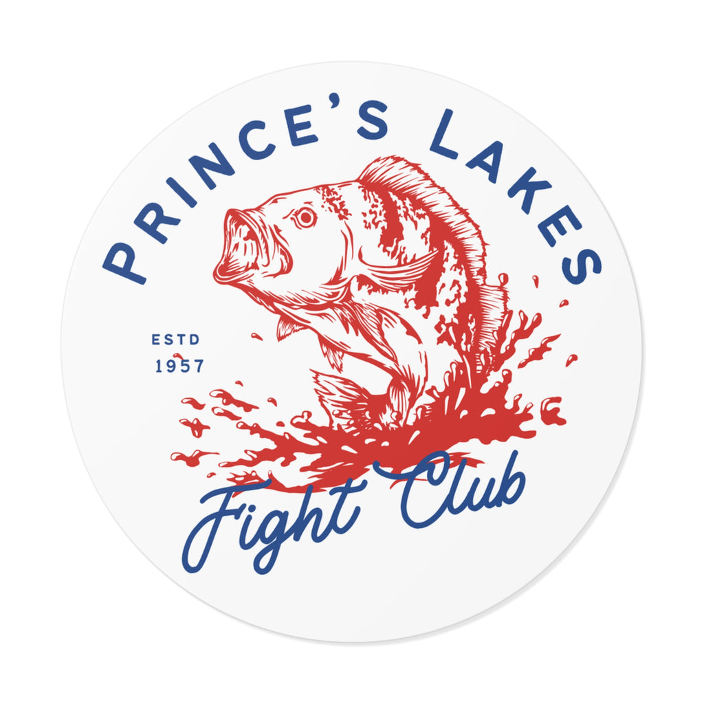Prince's Lakes Fight Club Round Vinyl Sticker — Vintage Fishing Bass Emblem (ESTD 1957)