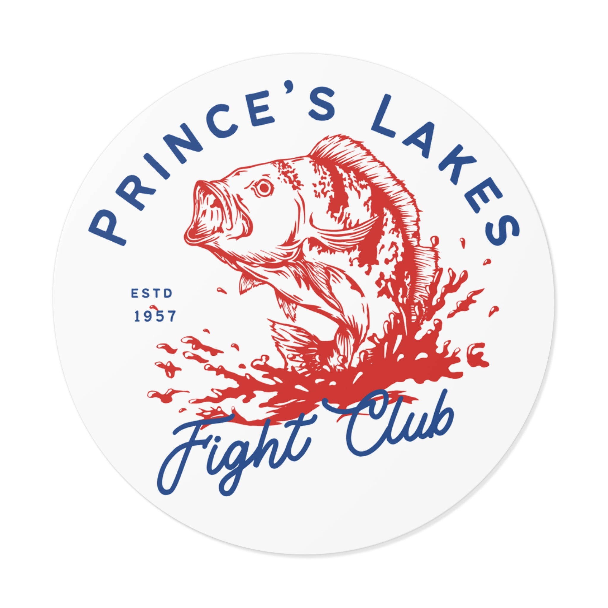 Prince's Lakes Fight Club Round Vinyl Sticker — Vintage Fishing Bass Emblem (ESTD 1957)