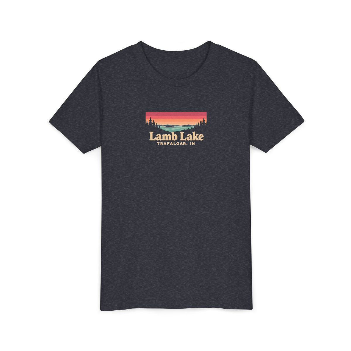 Youth Tee — Lamb Lake Retro Sunset Graphic
