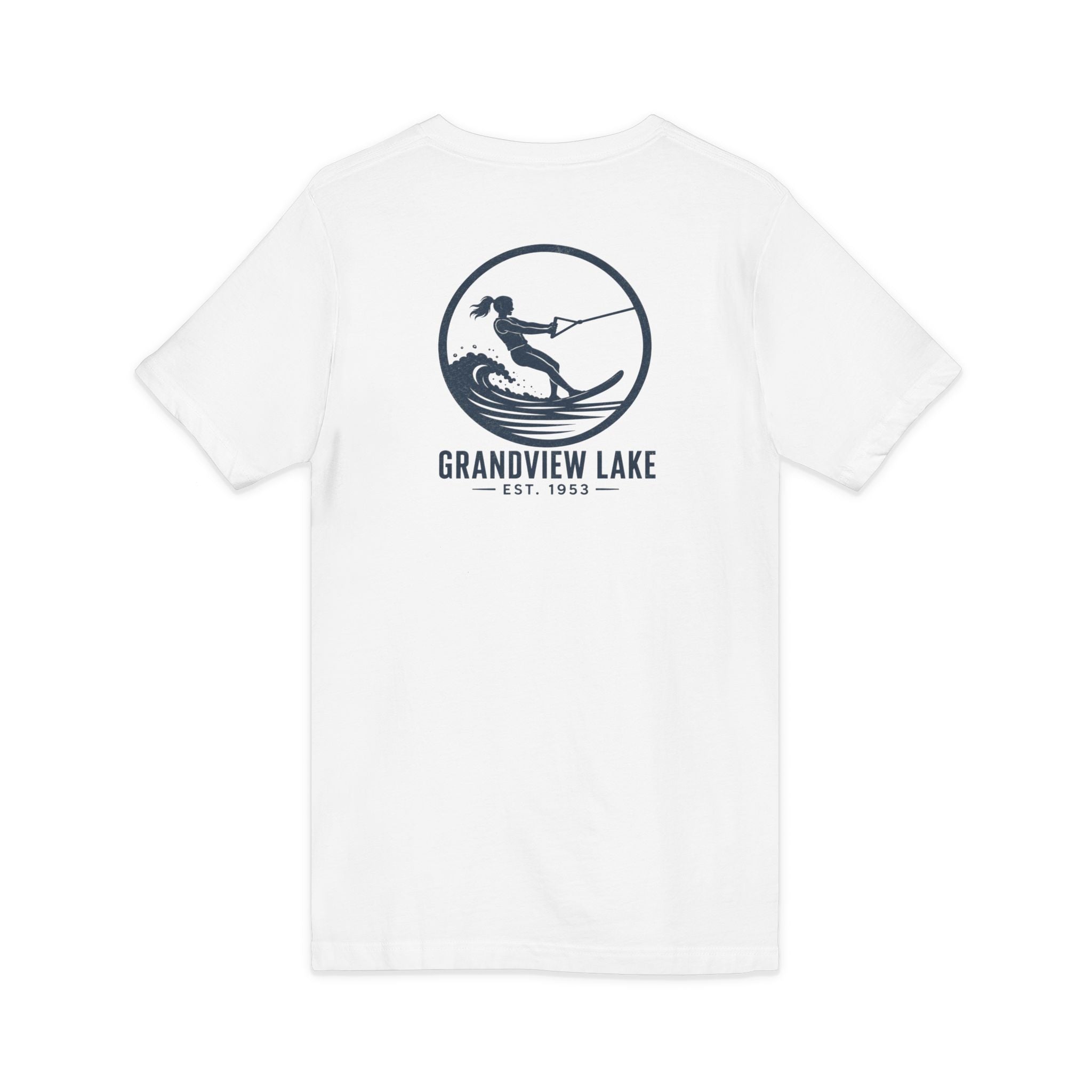 Lake Waterski V-Neck Tee — Grandview Lake Est. 1953
