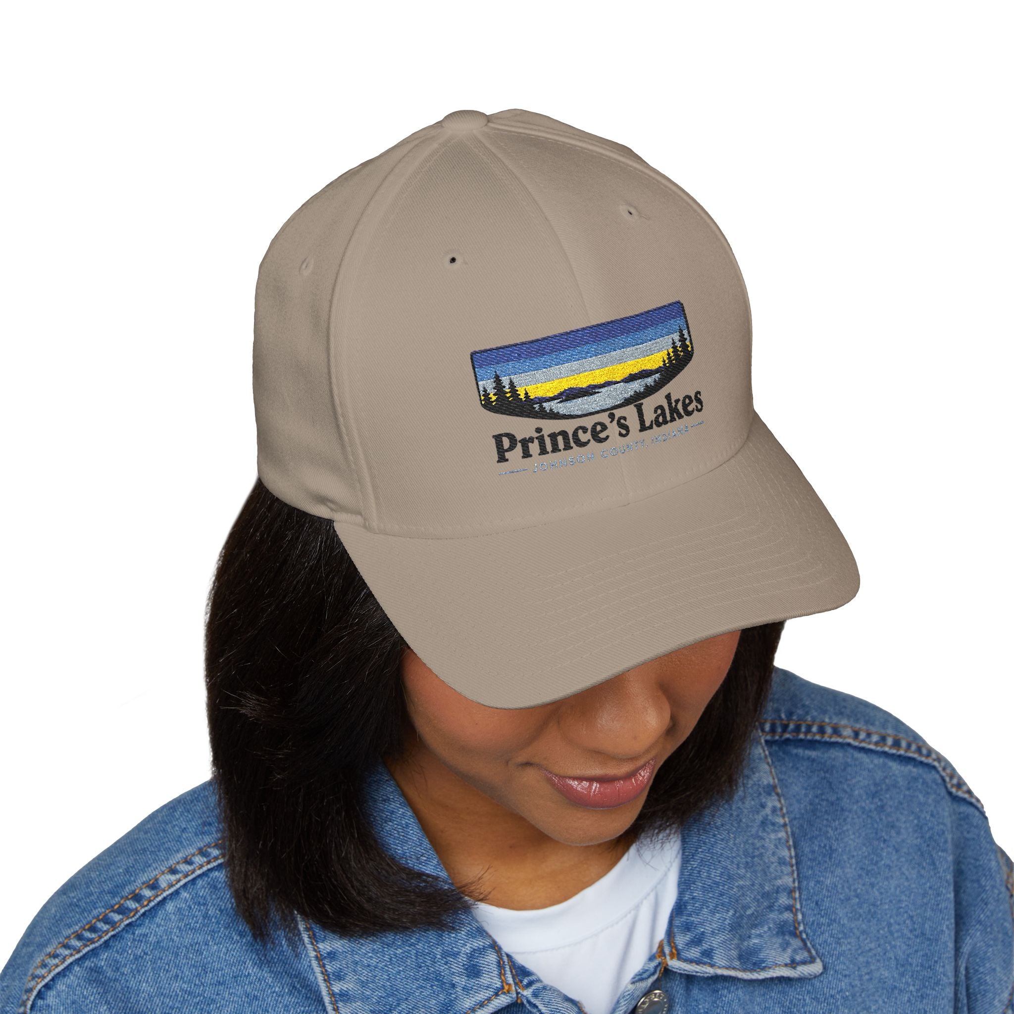 Prince’s Lakes Embroidered Cap — Scenic Lake Sunset Hat