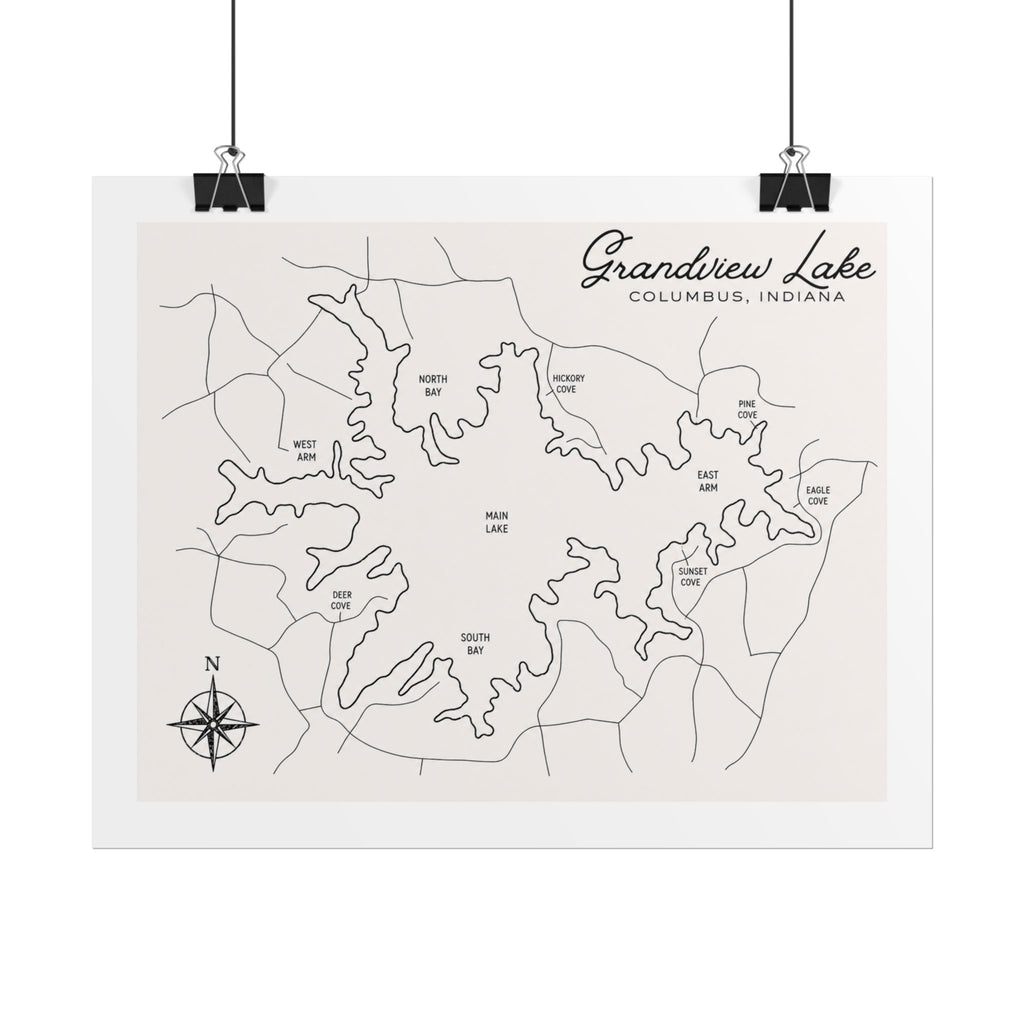 Grandview Lake Map Poster — Rolled Vintage Nautical Lake Map Wall Art