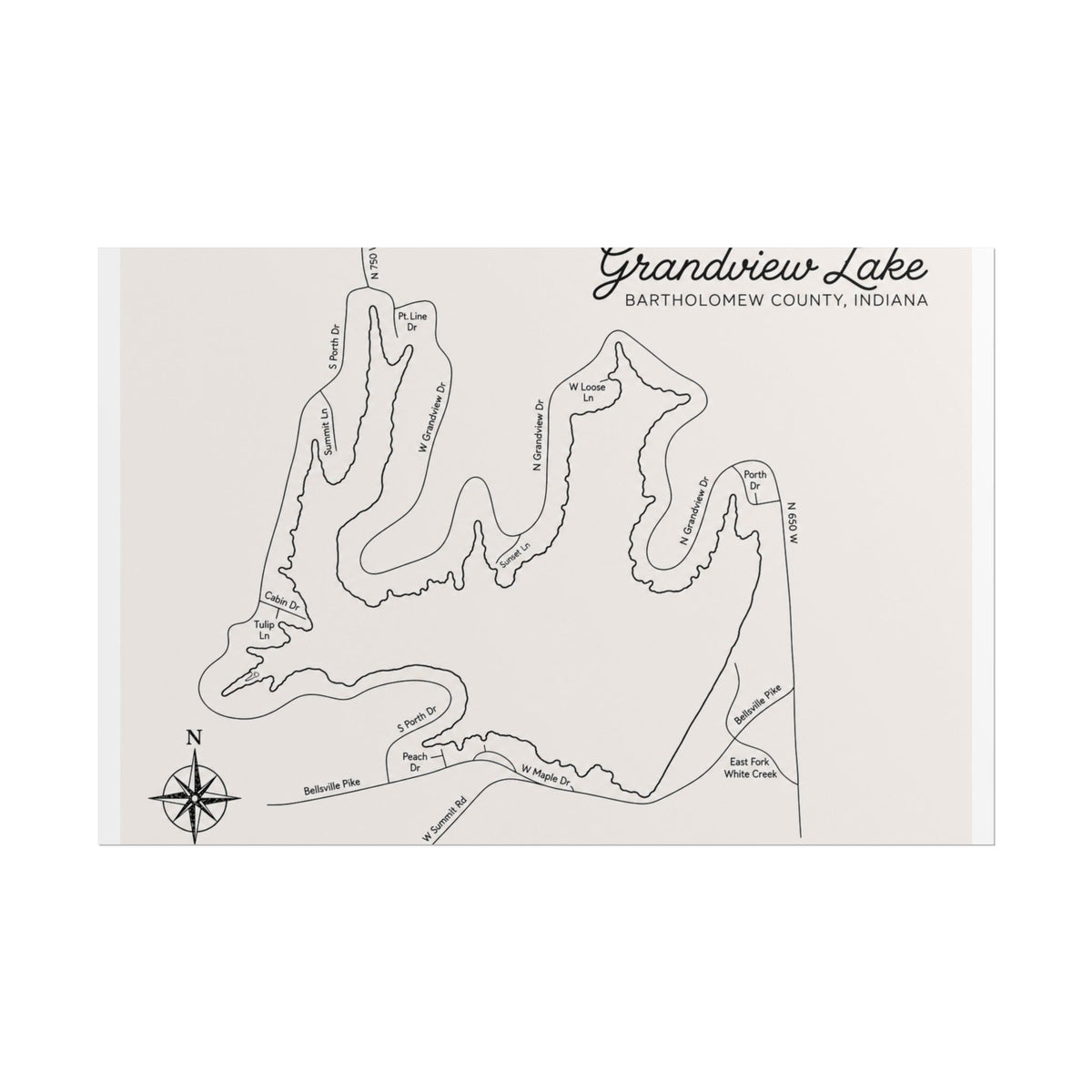 Grandview Lake Map Poster — Rolled Vintage Nautical Lake Map Wall Art