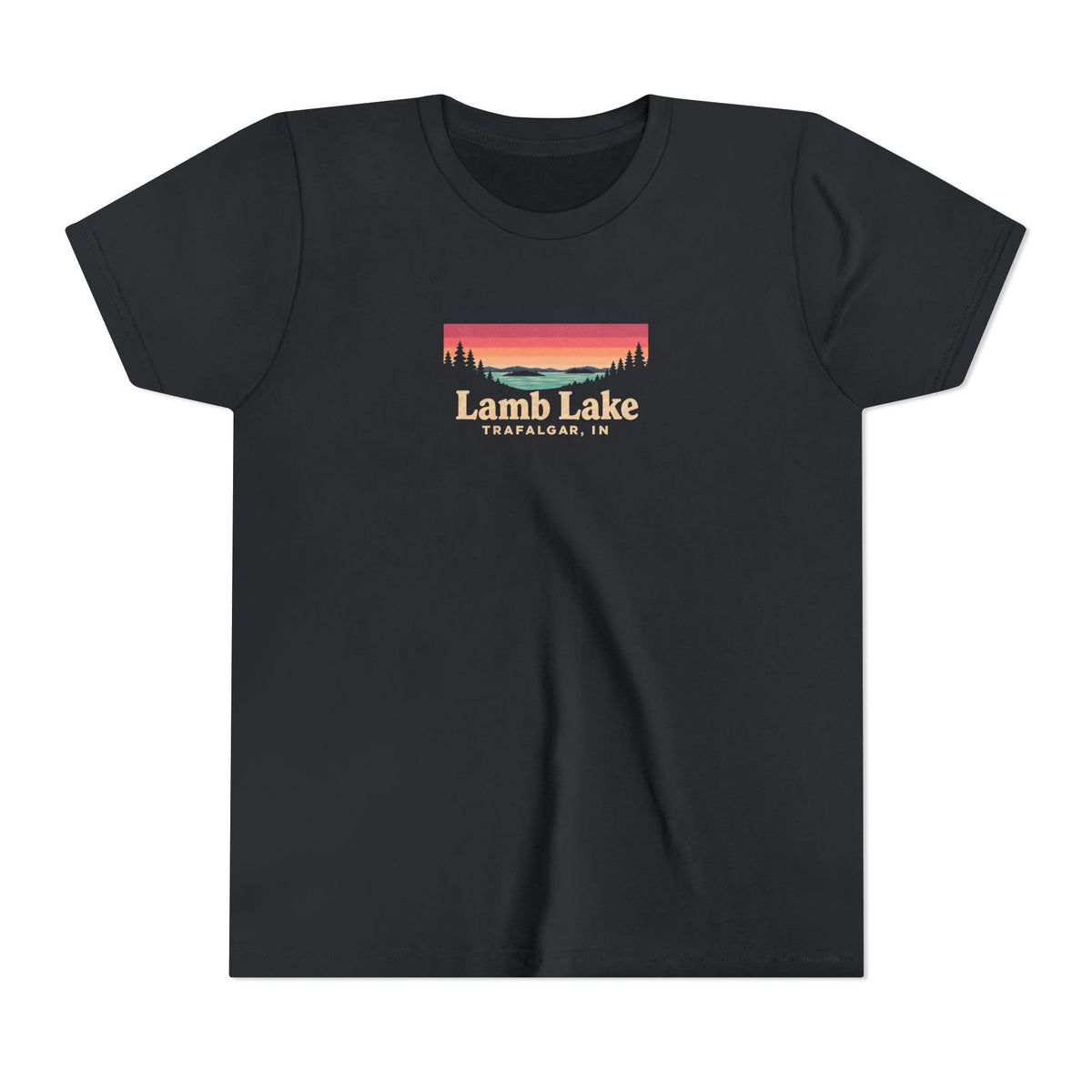 Youth Tee — Lamb Lake Retro Sunset Graphic