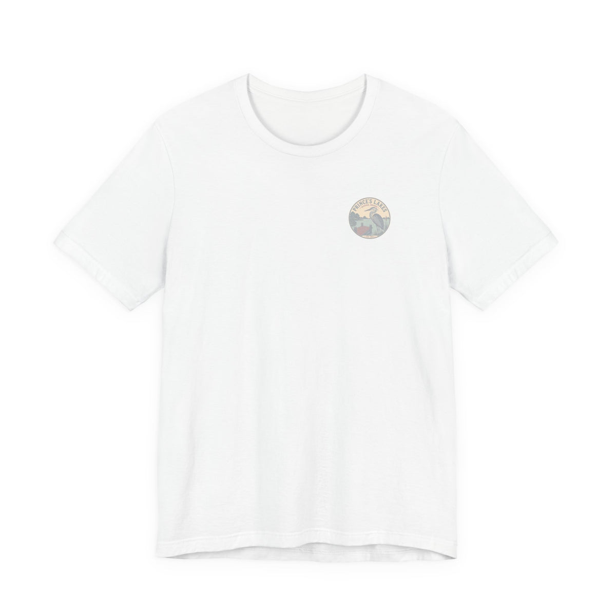 Prince's Lakes Great Blue Heron Graphic Tee — Vintage Nature Pocket & Back Print
