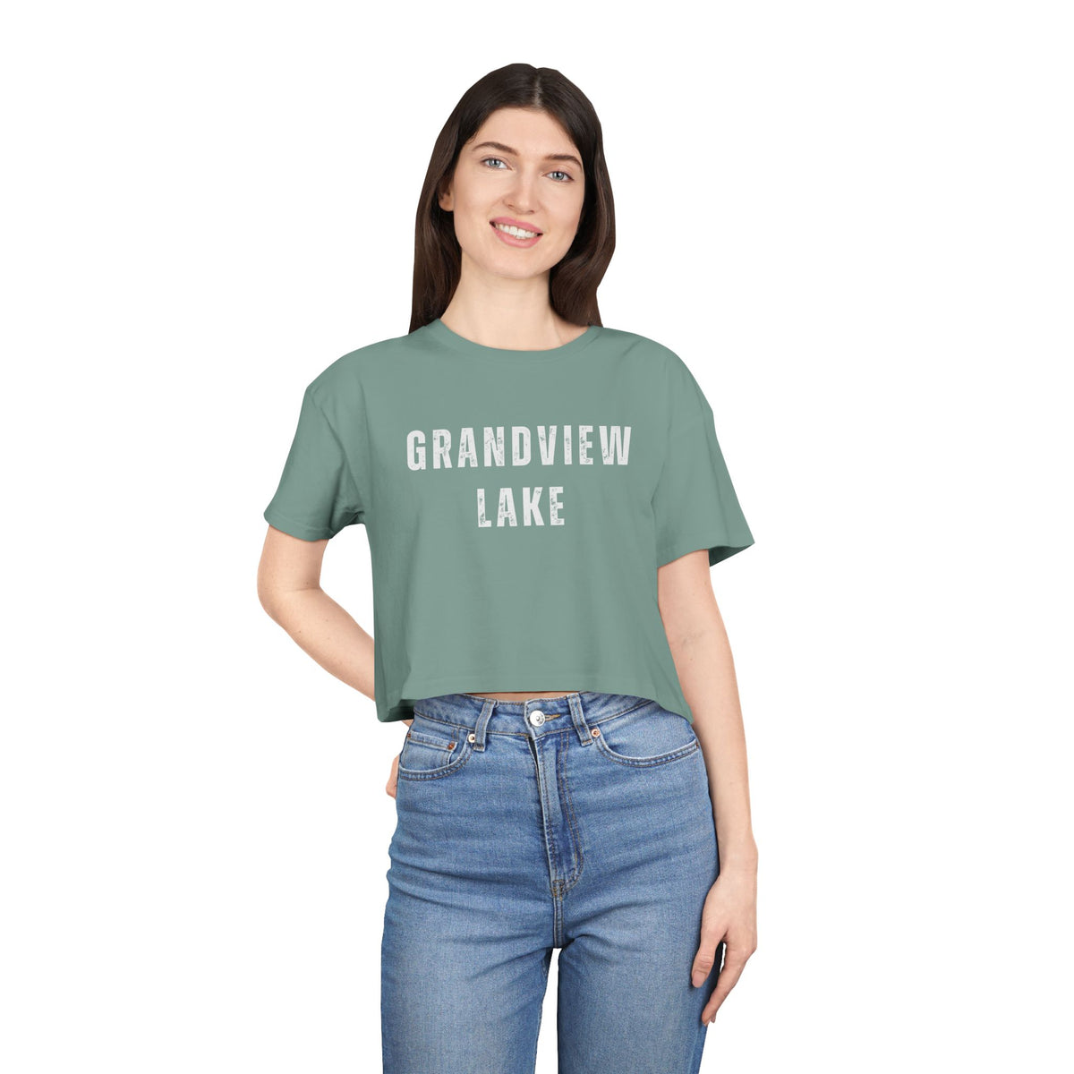Grandview Lake Crop Tee — Women's Casual Lakeside Graphic Top