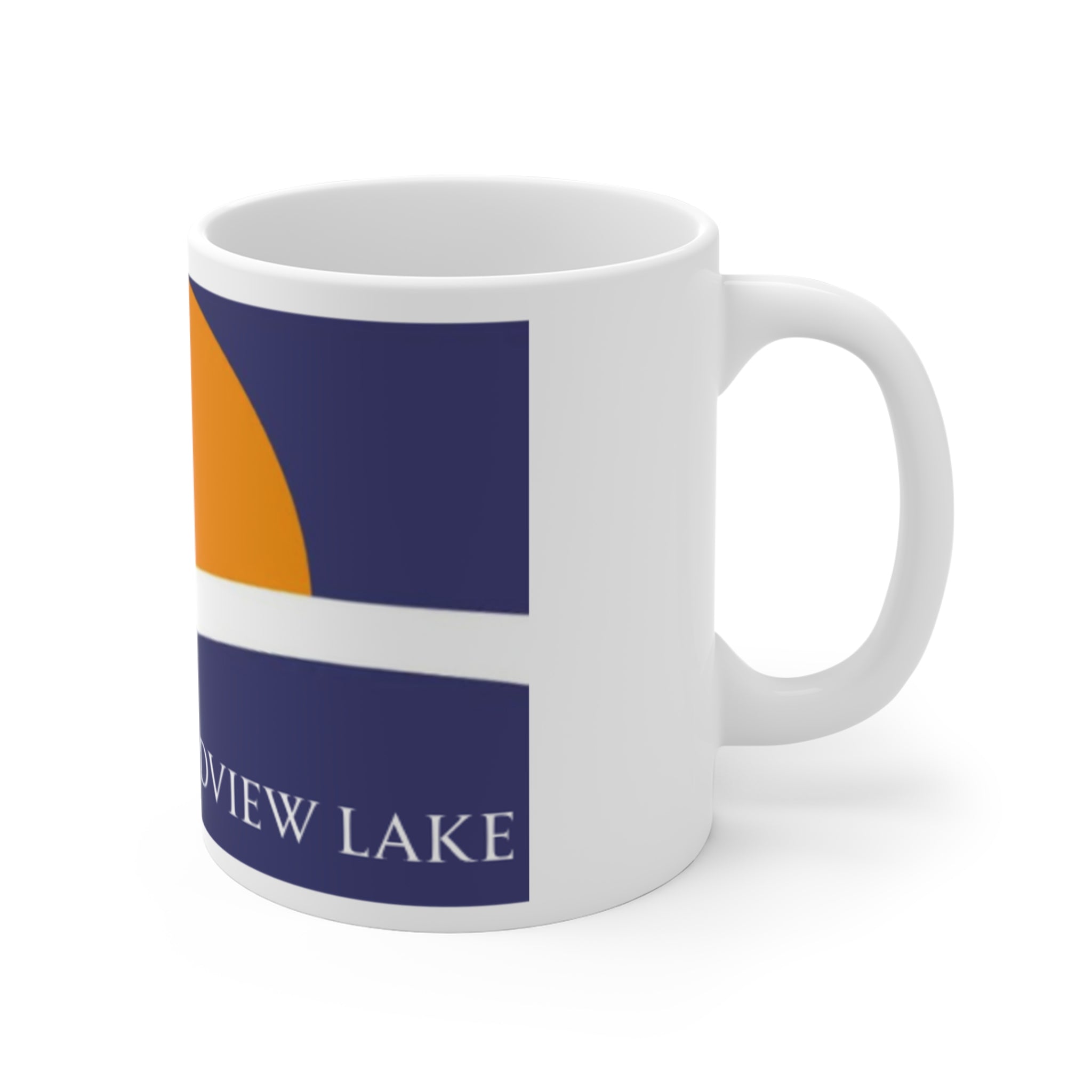 Grandview Lake Flag Sunset Mug — Scenic Lake Cabin Coffee Cup (11oz)