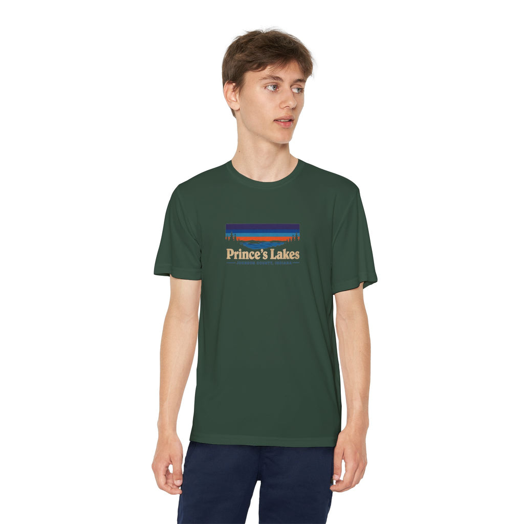 Prince's Lakes Youth Performance Tee — Retro Sunset Camp Shirt
