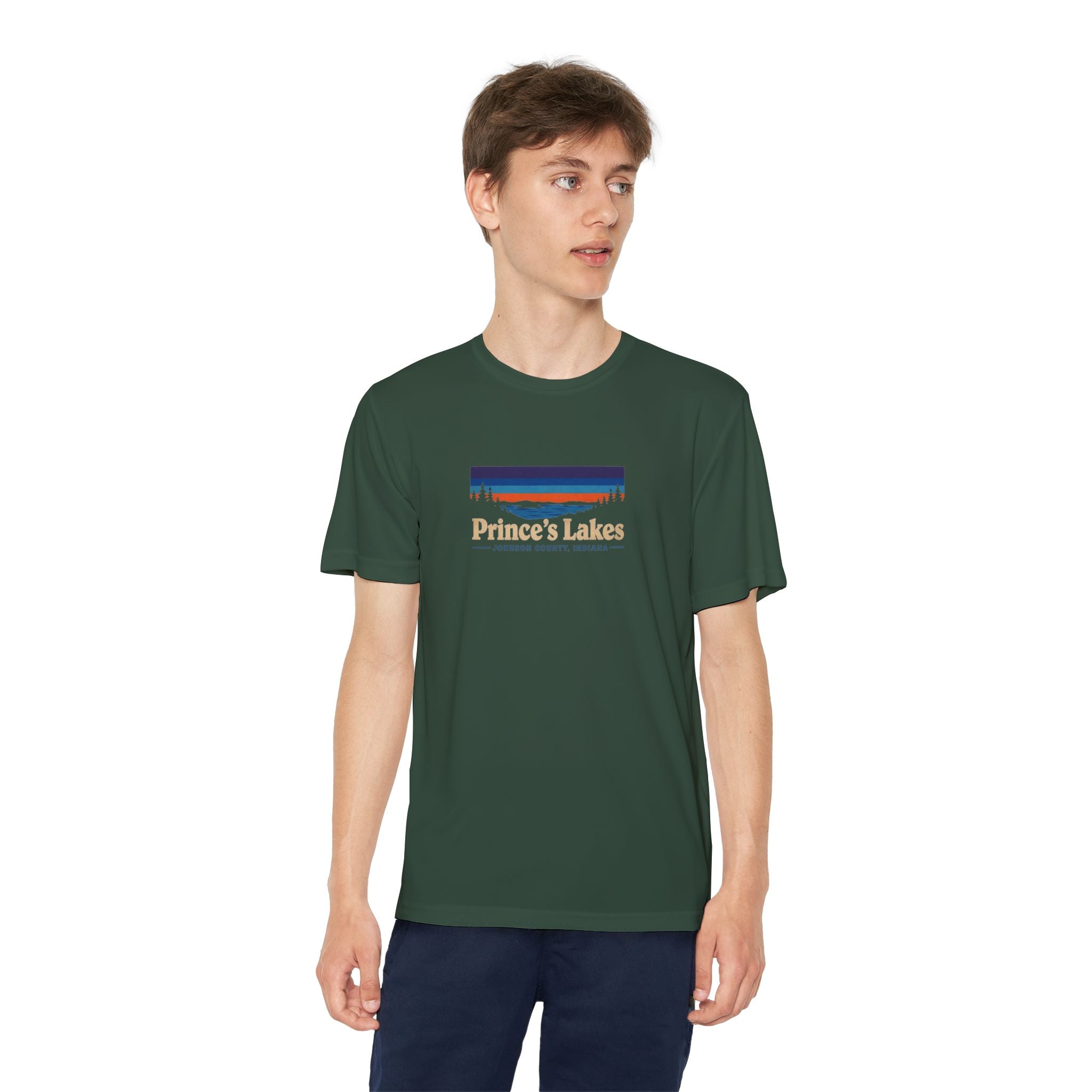Prince's Lakes Youth Performance Tee — Retro Sunset Camp Shirt