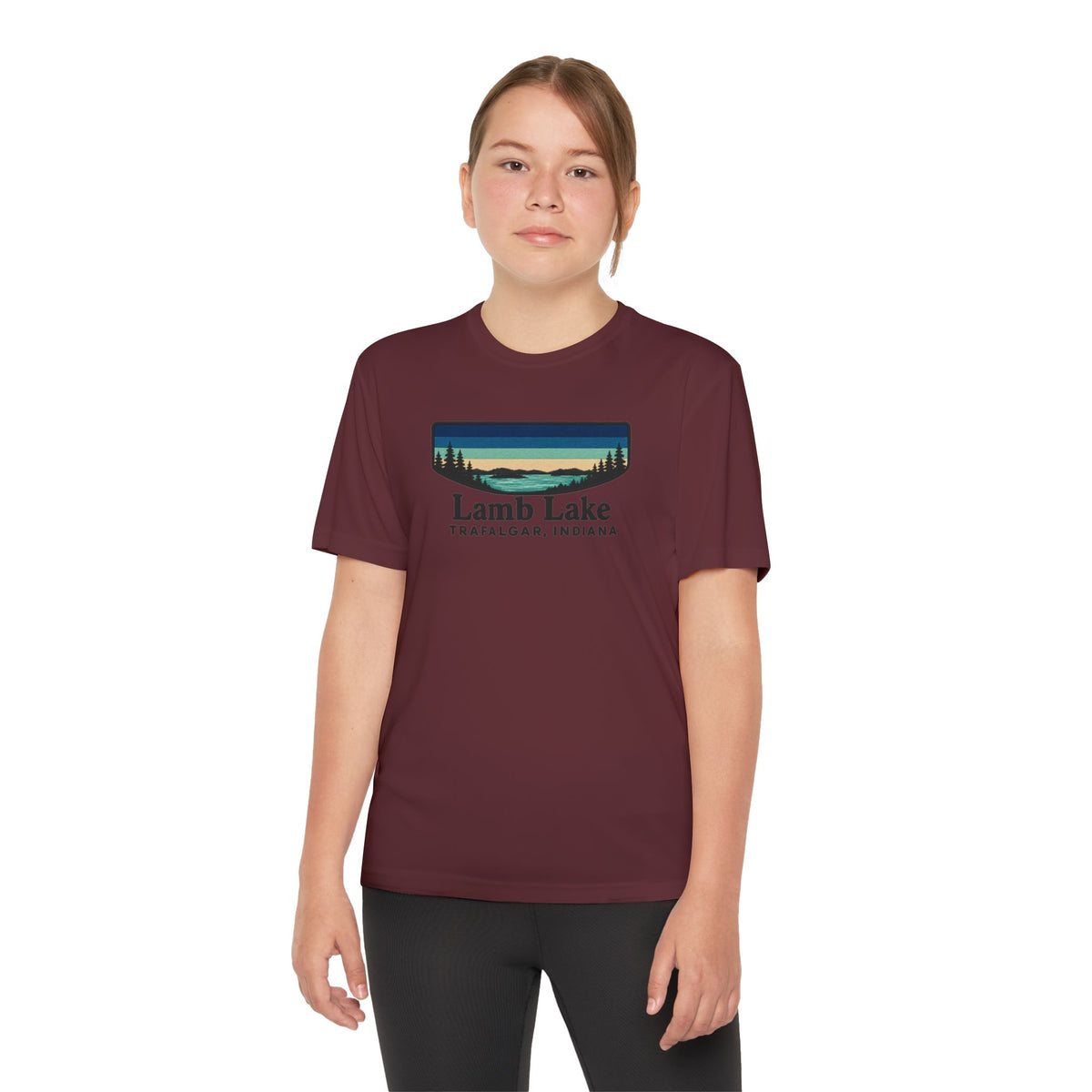 Youth Performance Tee — Lamb Lake Retro Sunset Camp Shirt