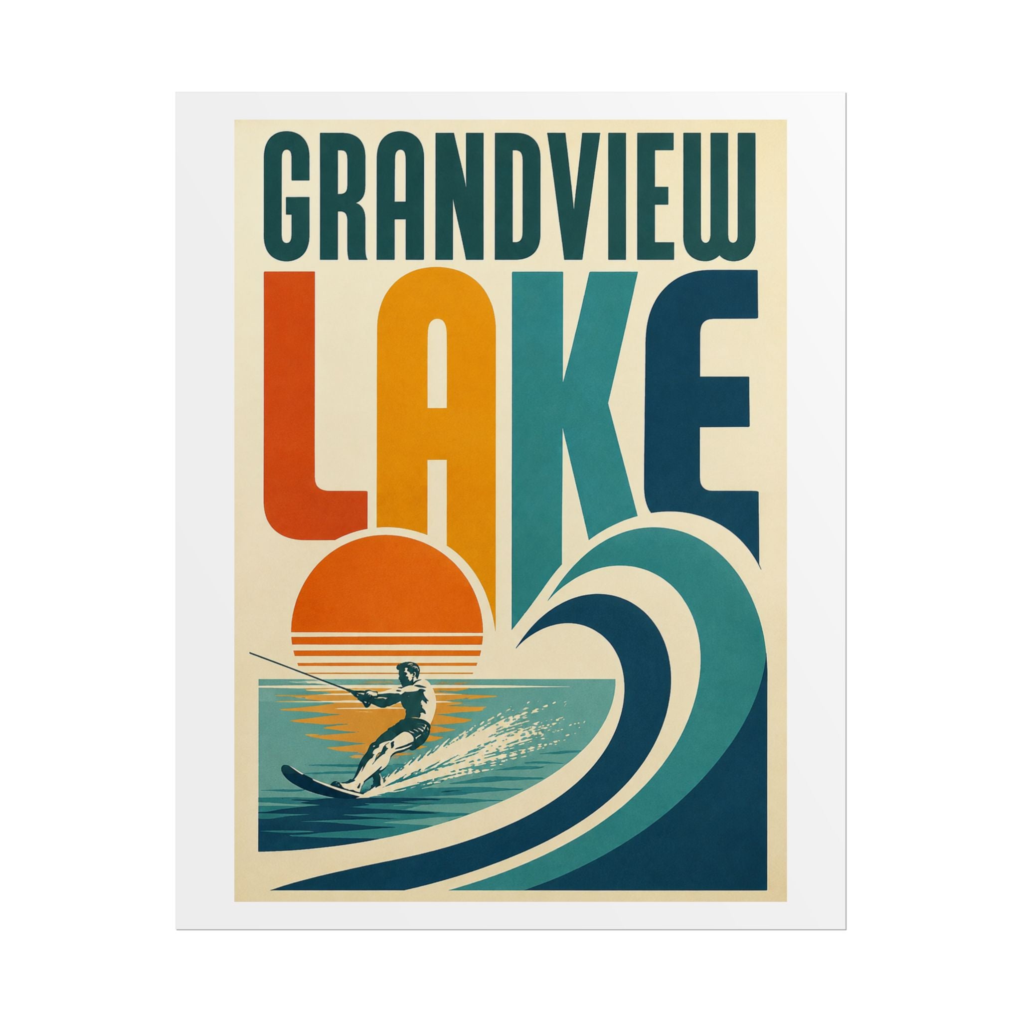 Grandview Lake Vintage Surf Poster — Retro Lakeside Wall Art (Rolled Poster)