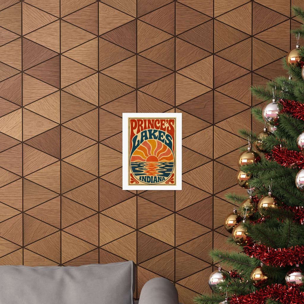 Prince's Lakes Indiana Groovy Sunset Poster — Matte Vertical Wall Art