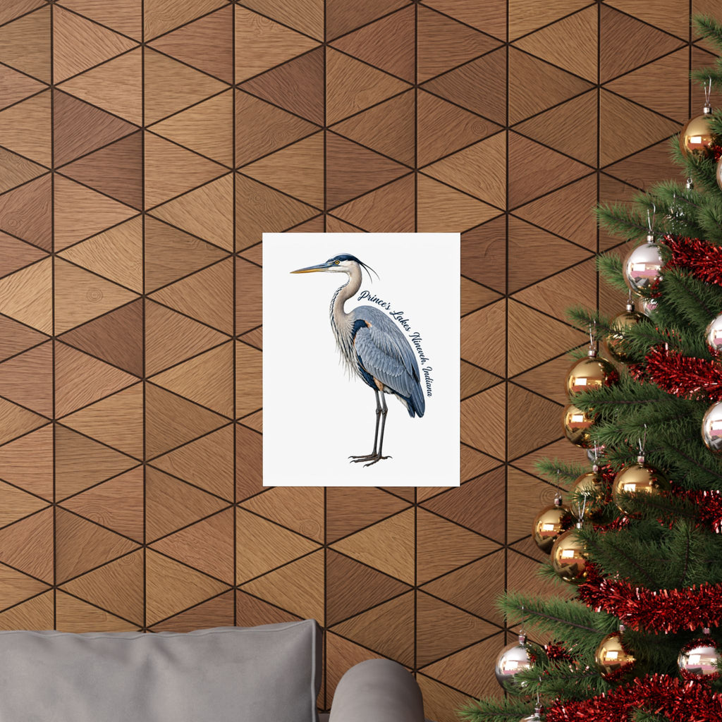 Great Blue Heron Art Print Poster — Matte Vertical Nature Illustration (Prince's Lakes Nineveh, Indiana)
