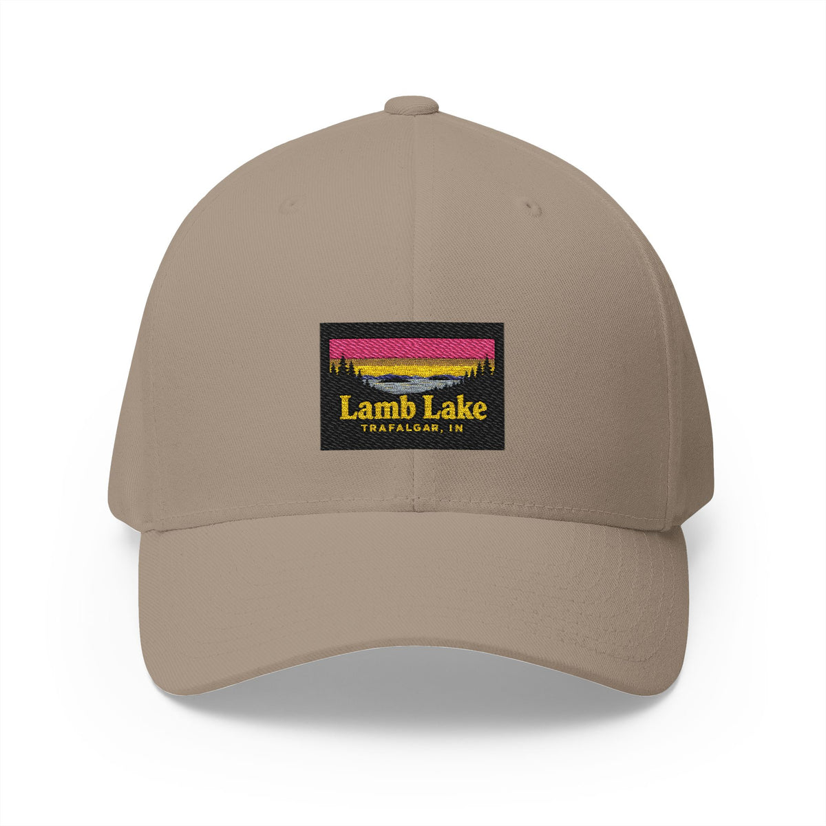 Lamb Lake Embroidered Cap — Scenic Lake Sunset Hat