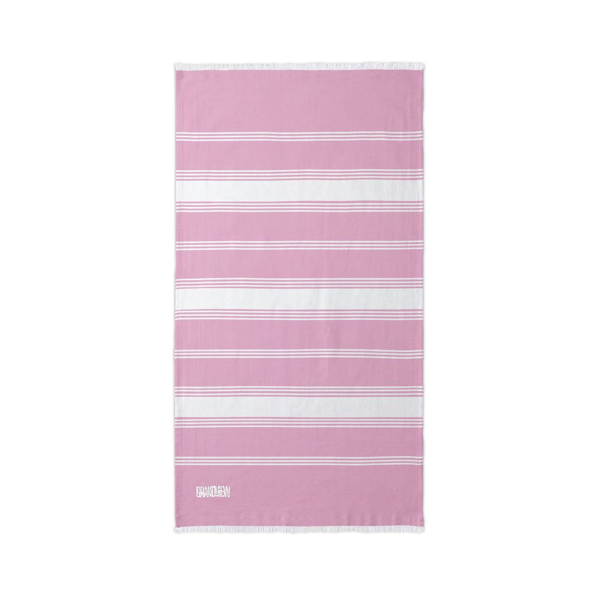 Script Embroidered Stripe Beach Throw Blanket — Grandview Lake Lightweight Turkish Towel for Lake, Travel & Summer
