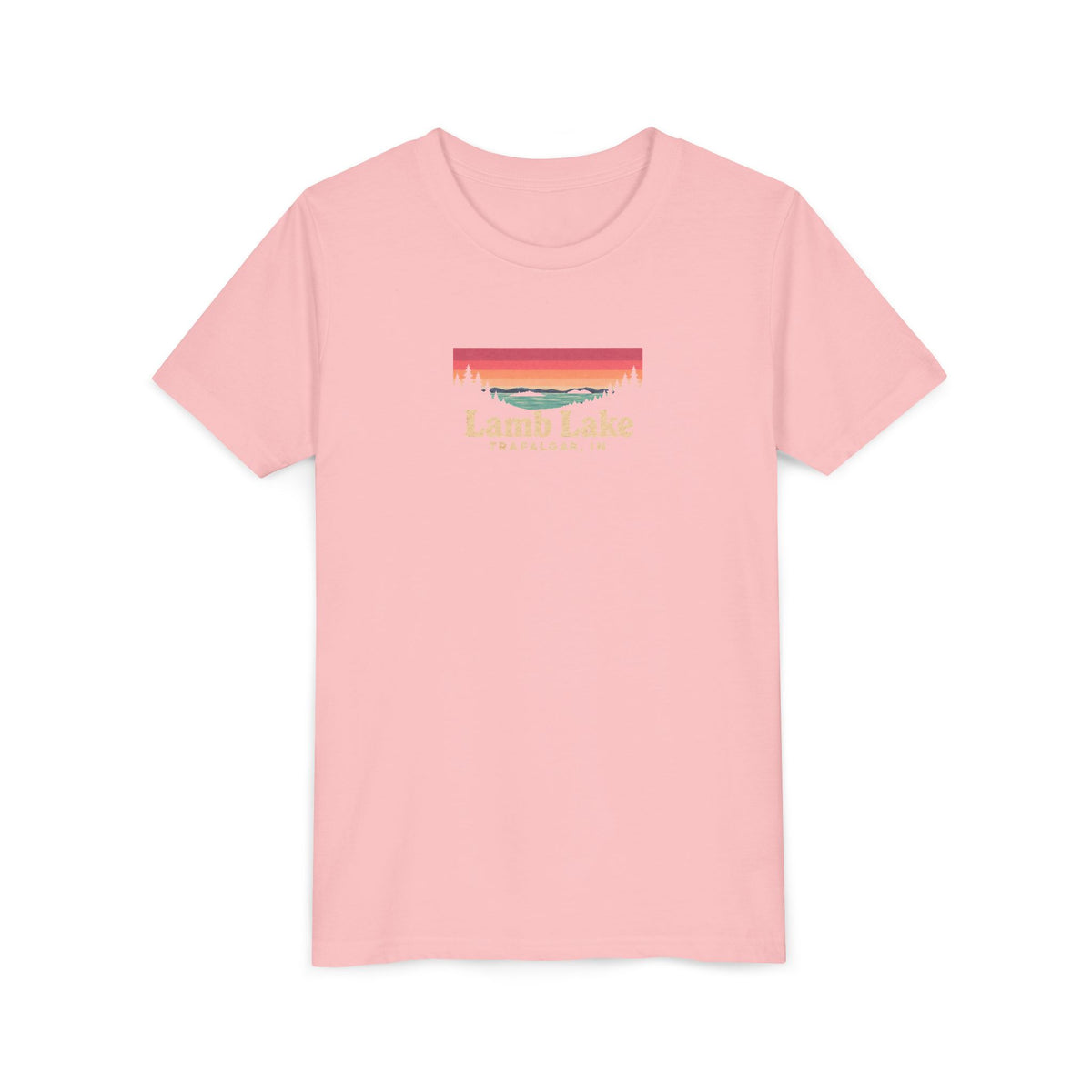 Youth Tee — Lamb Lake Retro Sunset Graphic