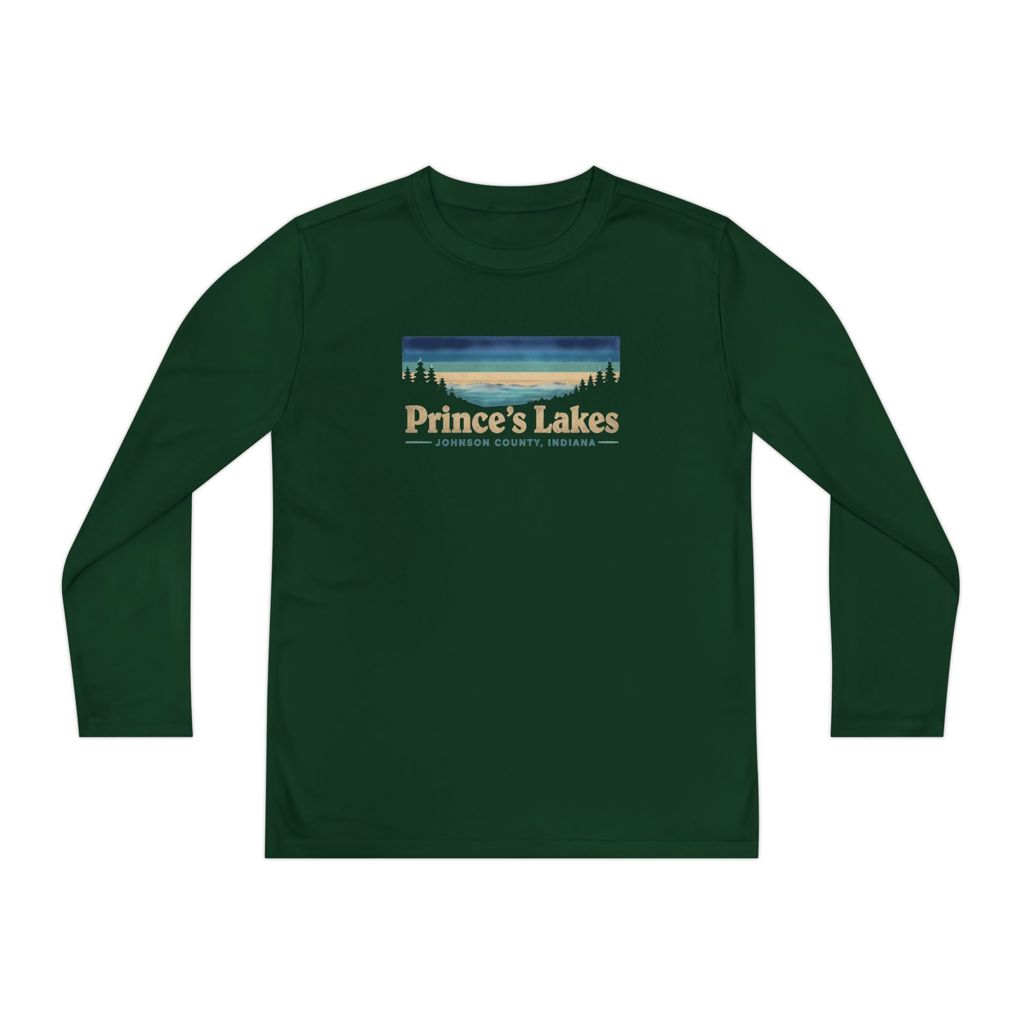 Prince's Lakes Youth Long Sleeve Tee — Retro Lakeside Nature Design