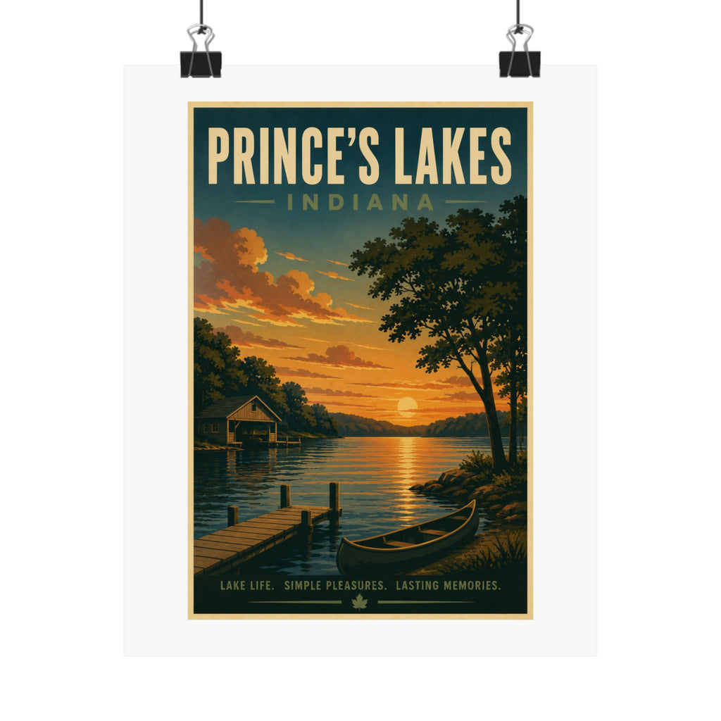 Prince's Lakes Sunset Vintage Travel Poster - Matte Vertical Wall Art