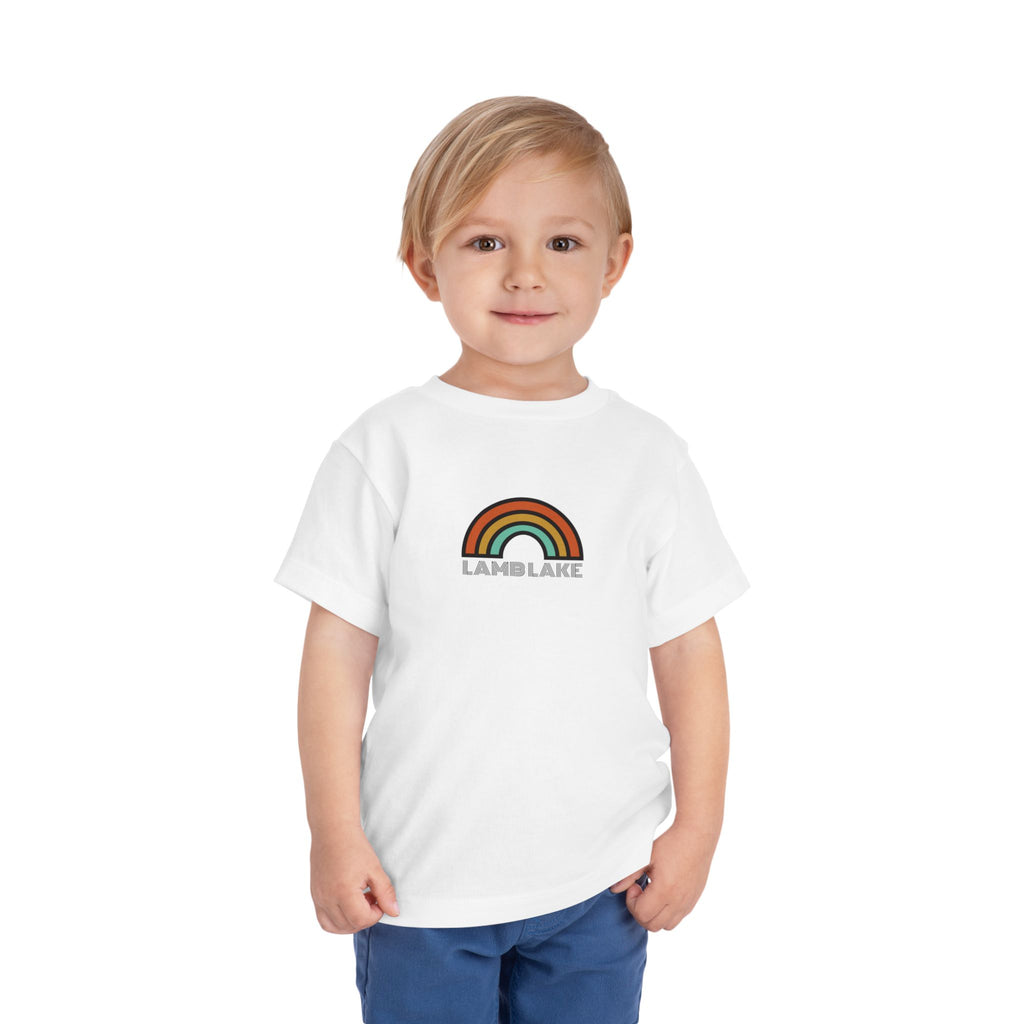 Retro Rainbow Toddler Tee — "Lamb Lake" Graphic Short Sleeve