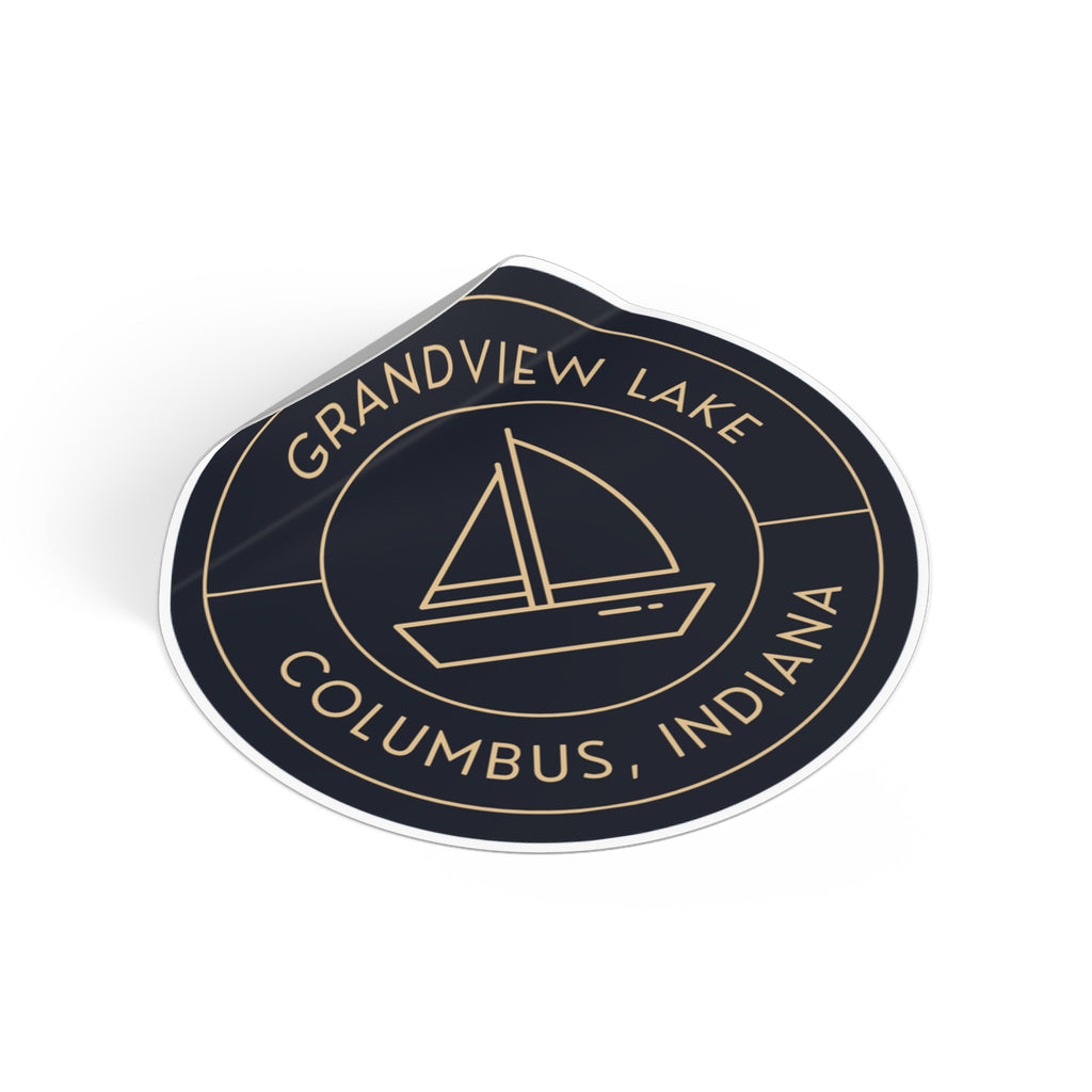 Grandview Lake Sailboat Round Vinyl Sticker — Columbus, Indiana Outdoor Decal