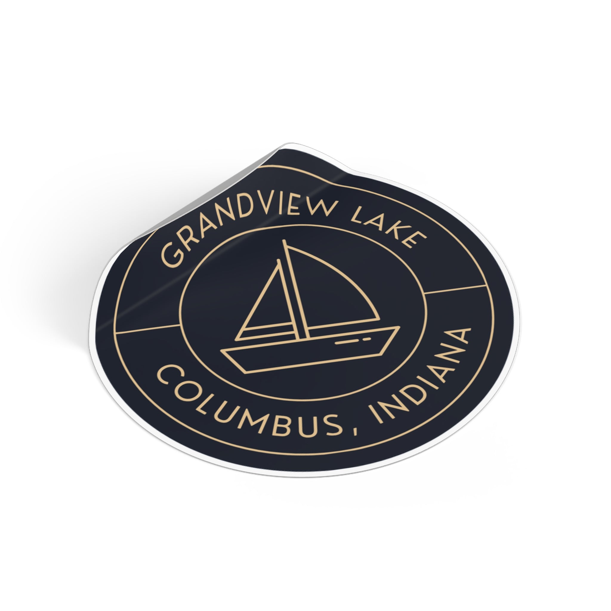 Grandview Lake Sailboat Round Vinyl Sticker — Columbus, Indiana Outdoor Decal