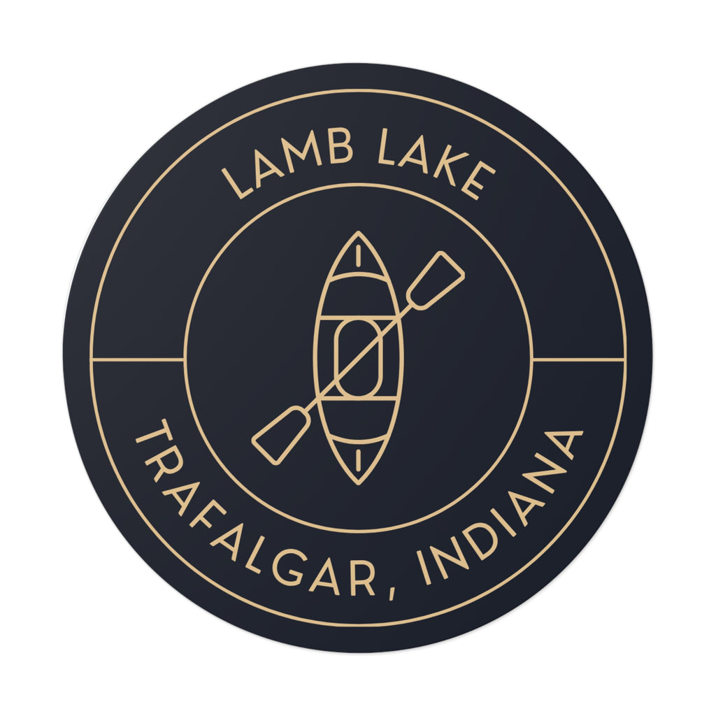 Lamb Lake Trafalgar Indiana Round Vinyl Sticker – Kayak Logo