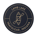 Lamb Lake Trafalgar Indiana Round Vinyl Sticker – Kayak Logo