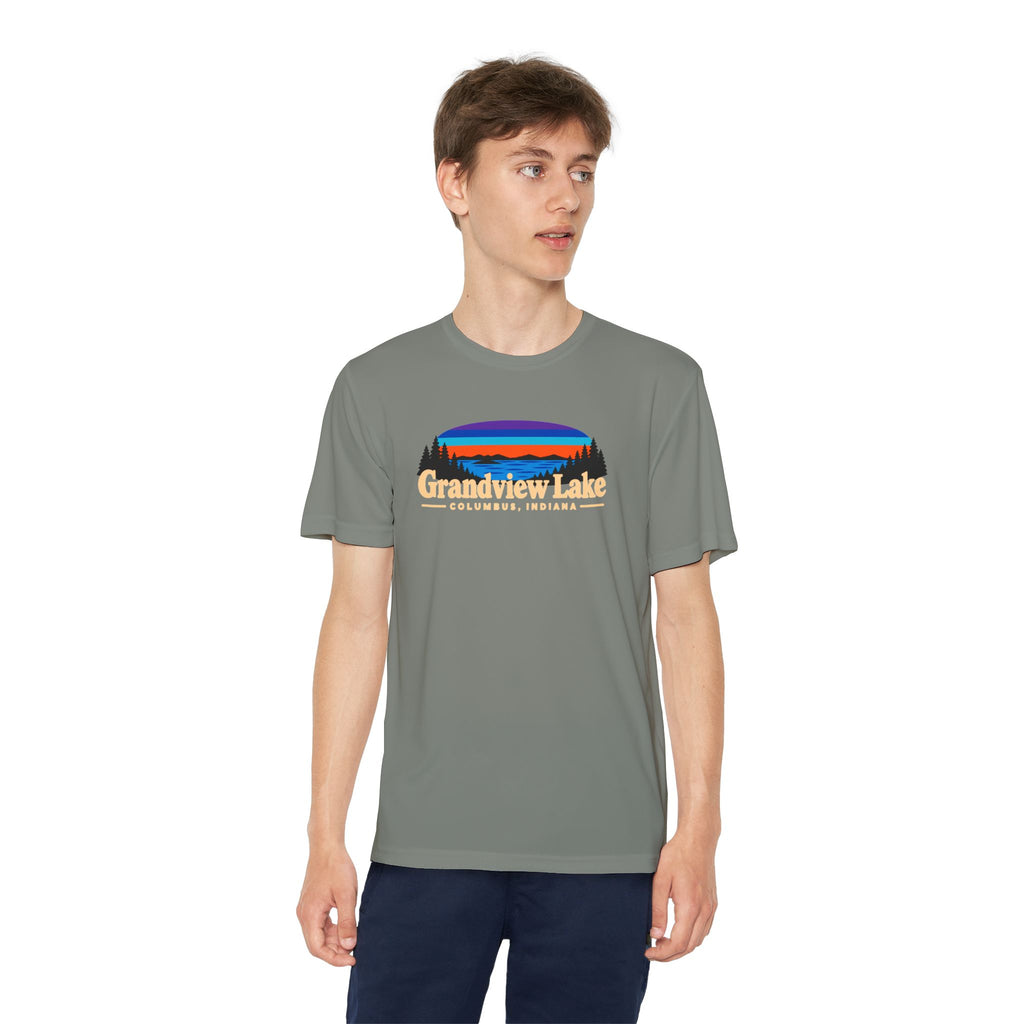Youth Performance Tee — Grandview Lake Retro Sunset Camp Shirt