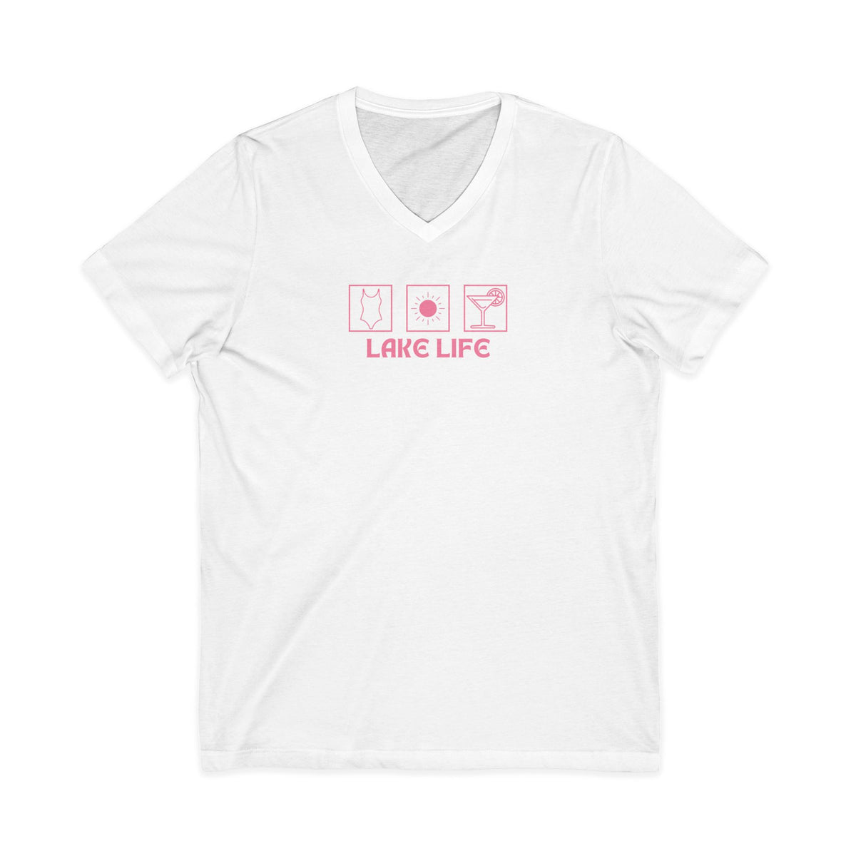 Lake Life V-Neck Tee — Pink Minimalist Icons T-Shirt