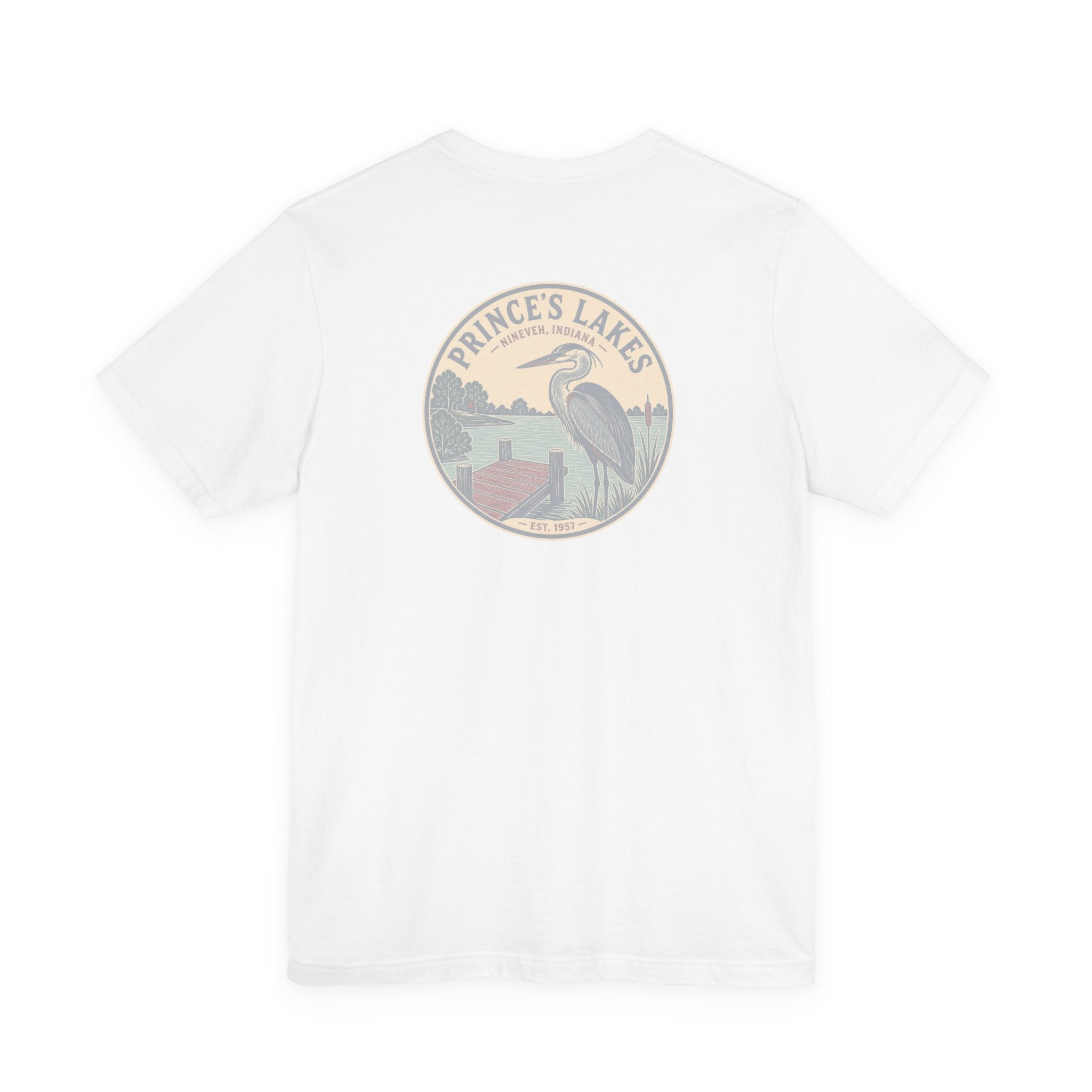 Prince's Lakes Great Blue Heron Graphic Tee — Vintage Nature Pocket & Back Print