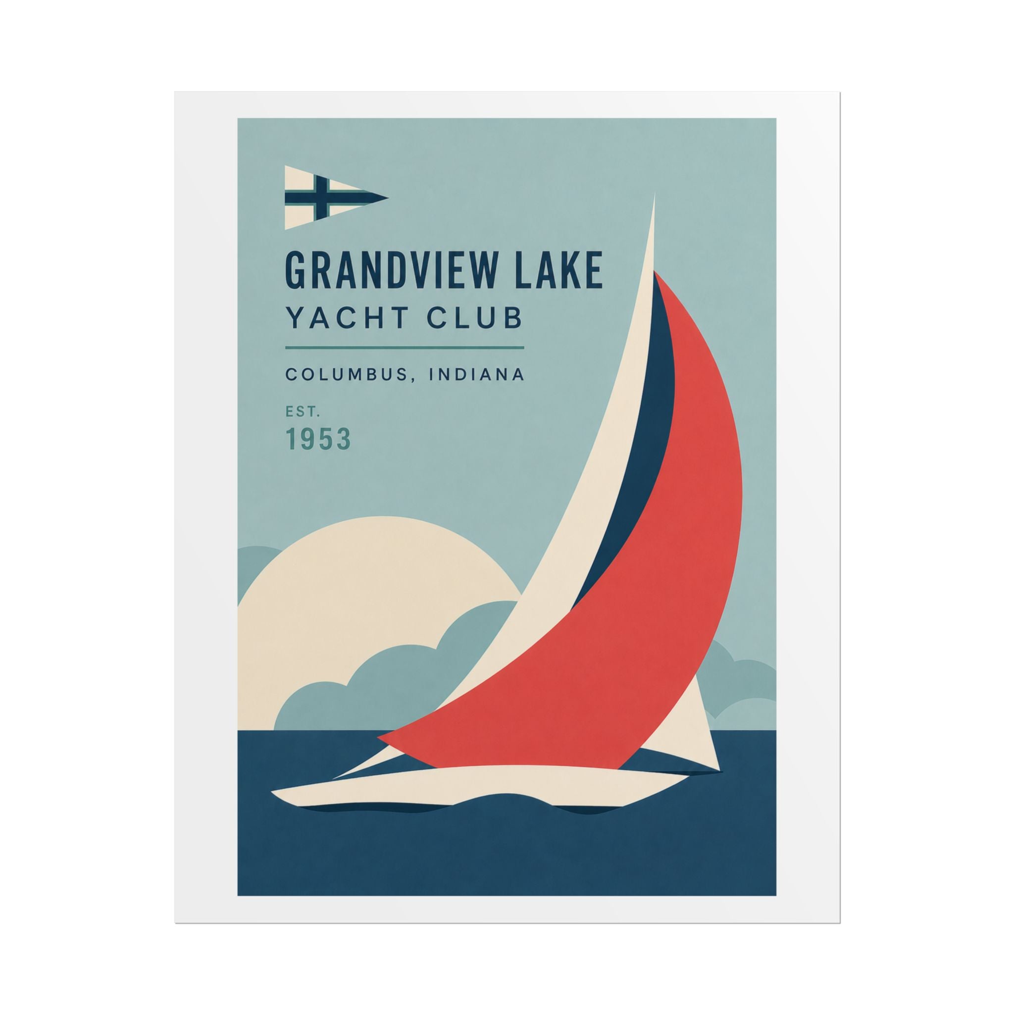 Grandview Lake Yacht Club Poster — Retro Sailing Print (Columbus, Indiana)