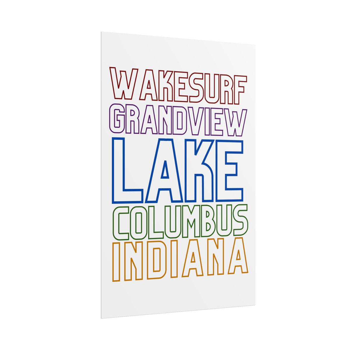 Lake Columbus Indiana Wakesurf Poster — Grandview Typography Rolled Poster