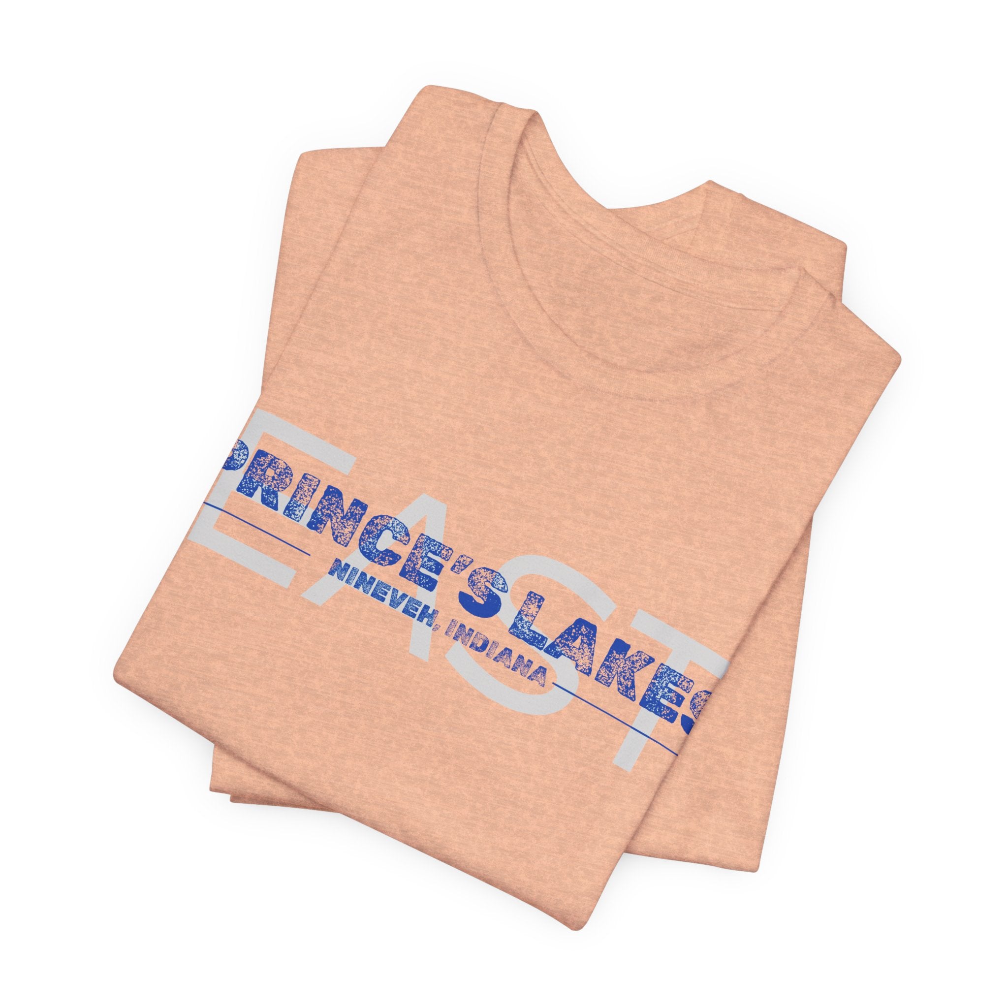 EAST Prince's Lakes, Indiana Tee — Vintage Blue Text Short Sleeve T-Shirt