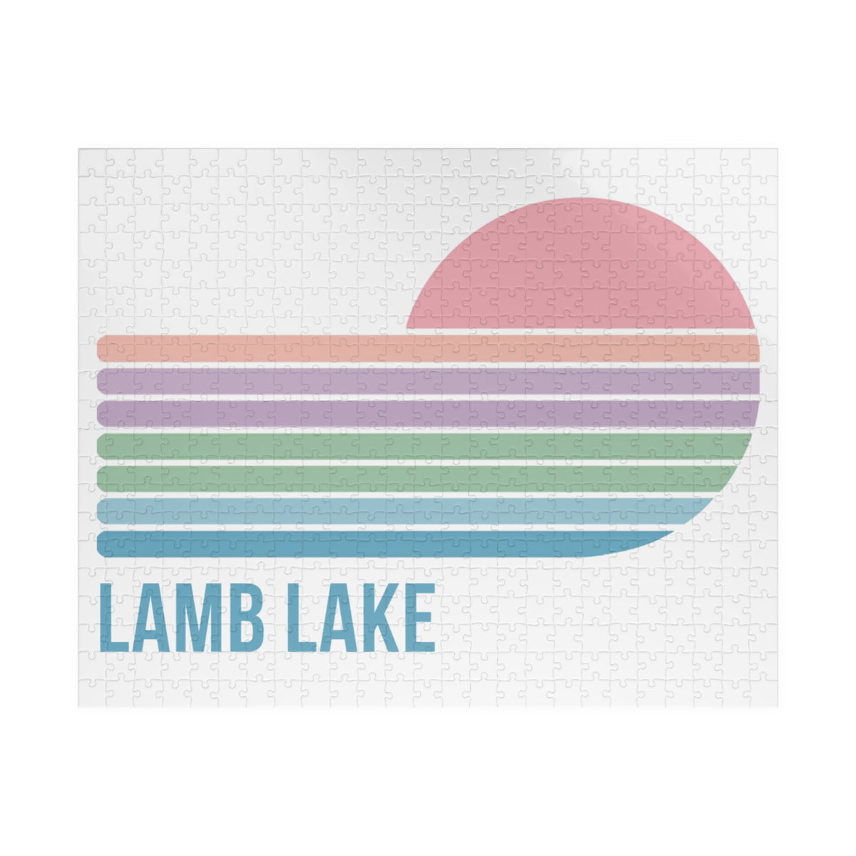 Kids Lamb Lake Sunset Puzzle — Pastel Stripes Jigsaw (110, 252, 510 pc)