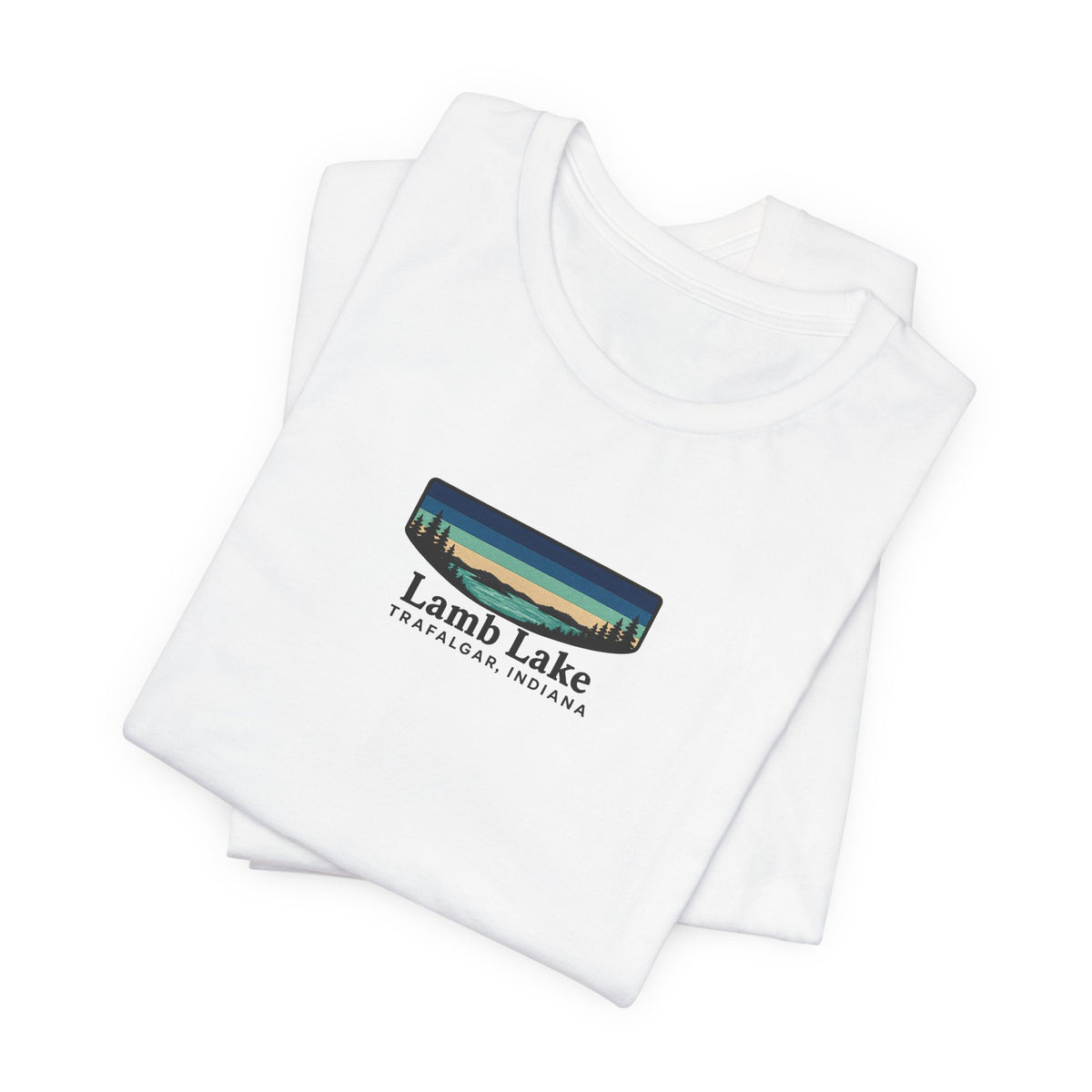 Lamb Lake Landscape Tee — Retro Mountain Lake Graphic T-Shirt