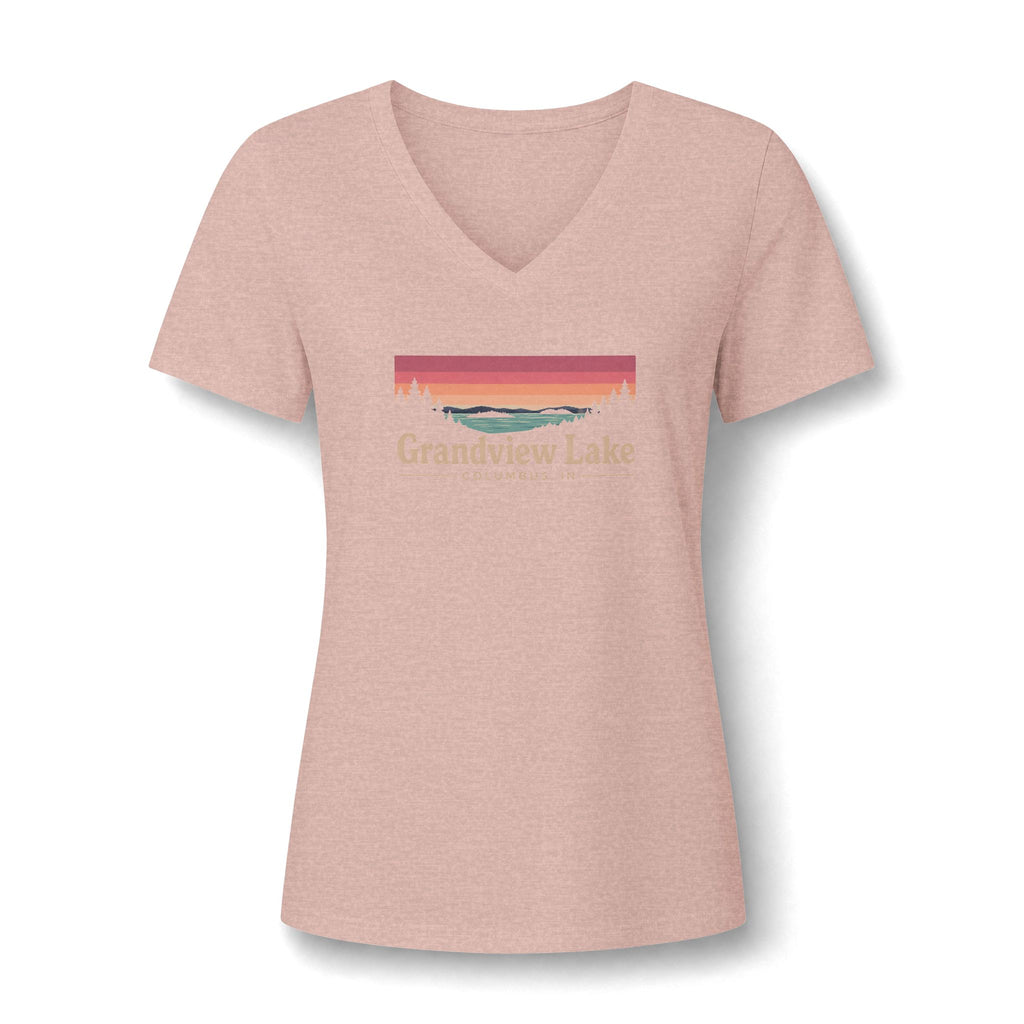 Grandview Lake Women's V-Neck Tee — Sunset Lake Graphic