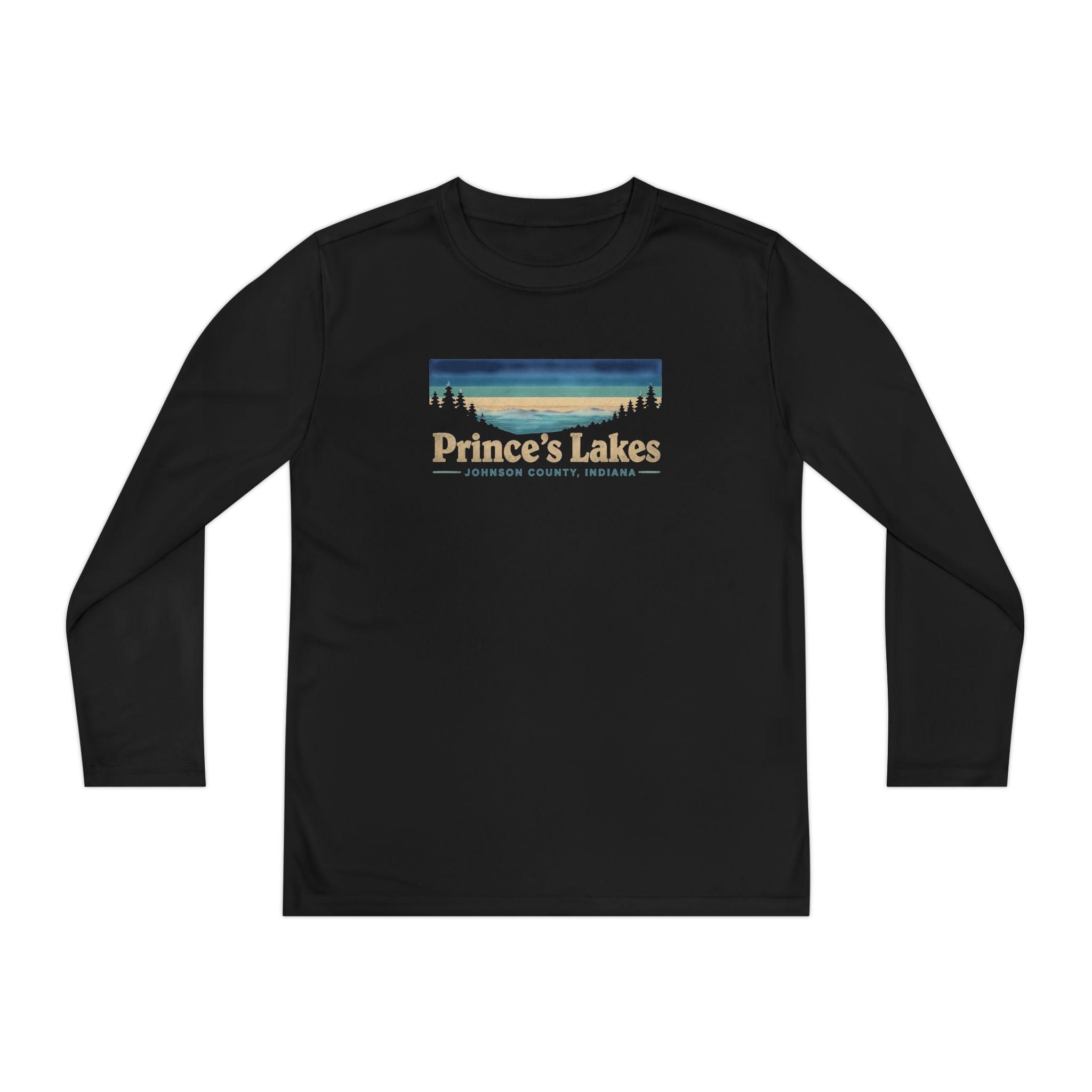 Prince's Lakes Youth Long Sleeve Tee — Retro Lakeside Nature Design