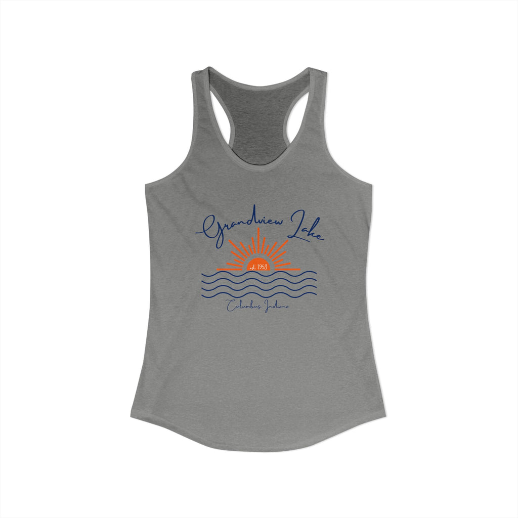 Women's Ideal Racerback Tank- Sun over Water "Grandview Lake" Script